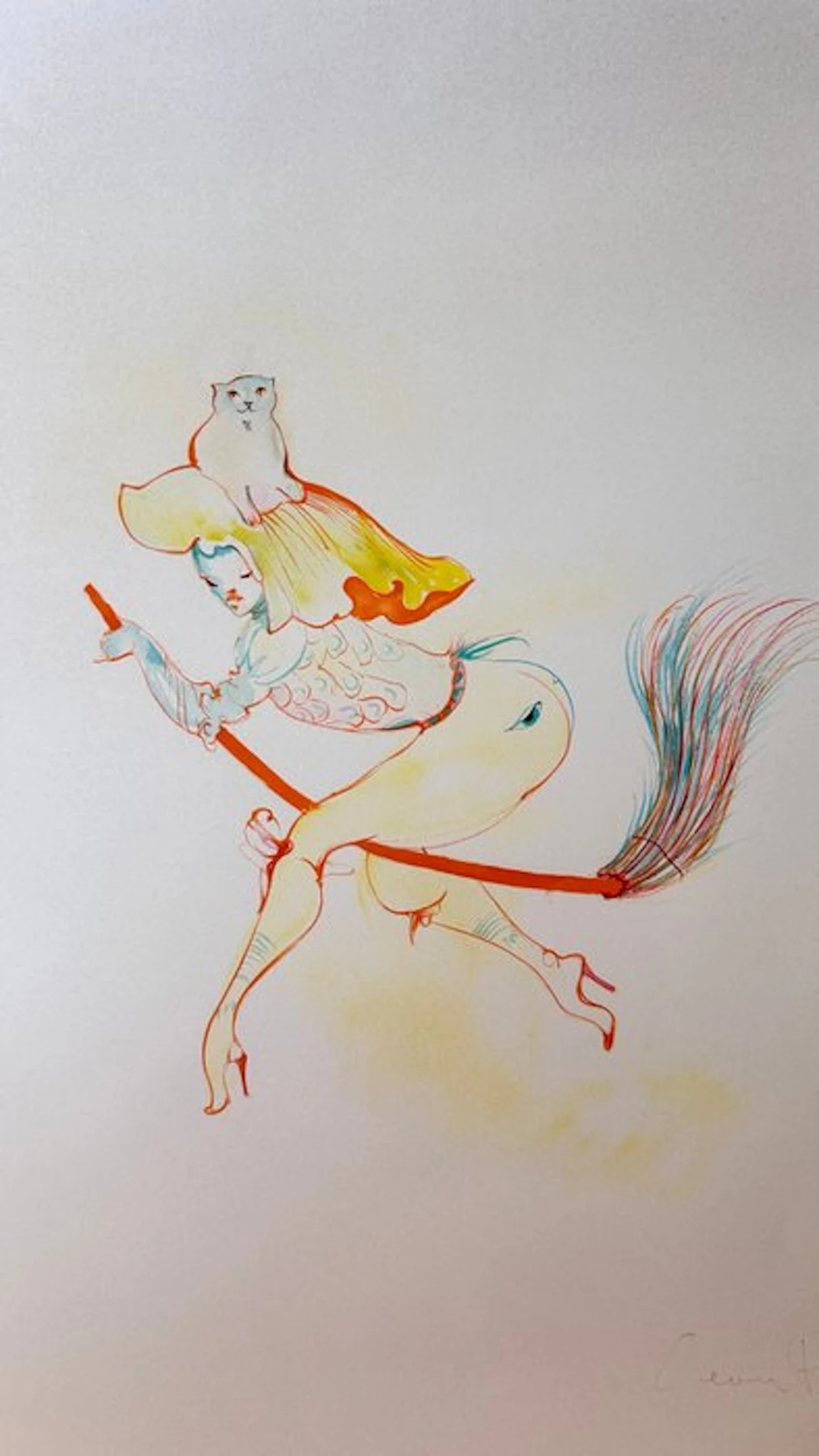 Leonor Fini (1907-1996) - Jeune sorcière sur un balai avec chat