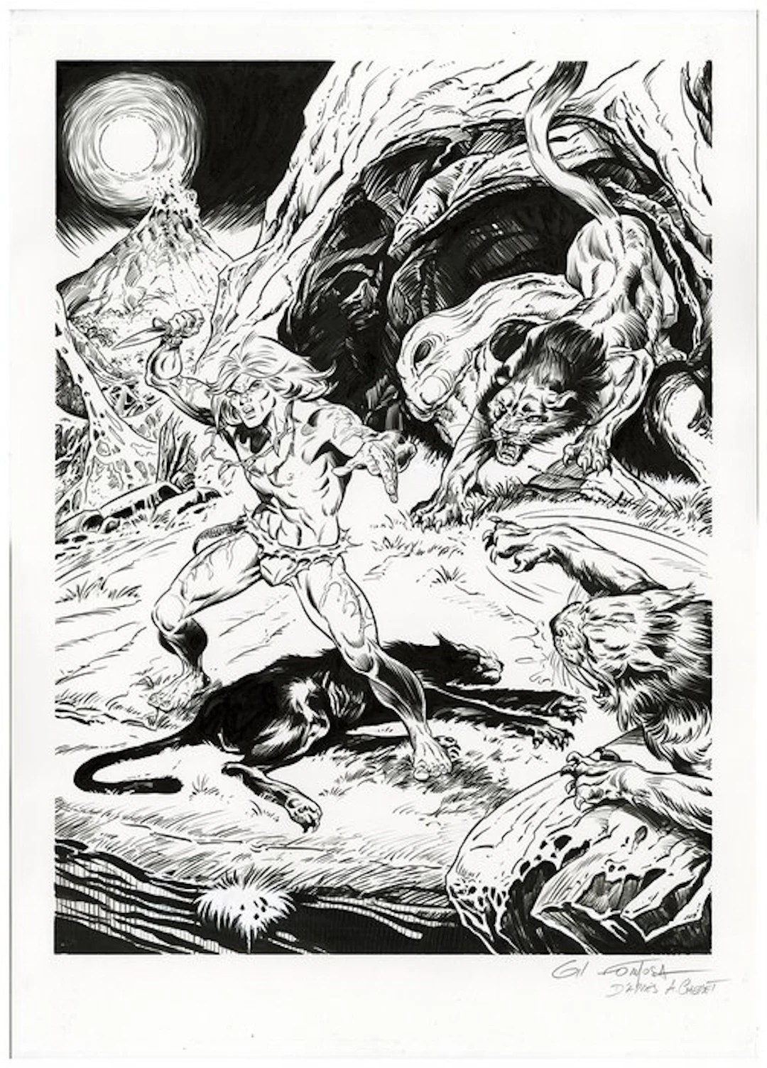 Formosa, Gil - 1 Original drawing - Rahan - Rahan vs Goracks