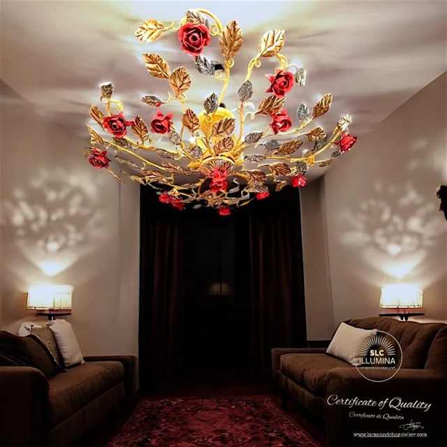 SLC Illumina - MG - Ceiling lamp - Wrought iron - Gold curl, silver 6 lights