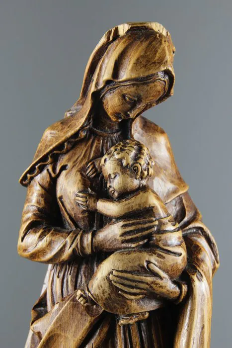 Carving, Wondermooie Maria met Kind - 25 cm - Wood | Barnebys