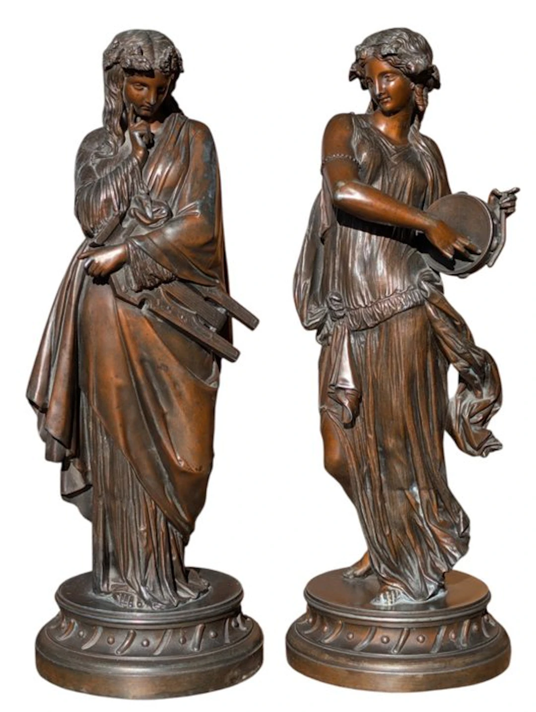Statue, Pair of Antique Female Statues - 49 cm - Spelter - 1880