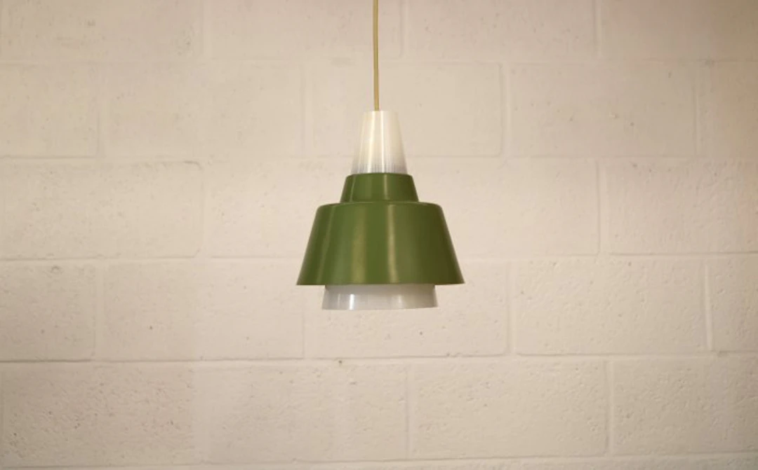 Opaal glas en mosgroene Scandinavische hanglamp - Lamp - Metal, Glass