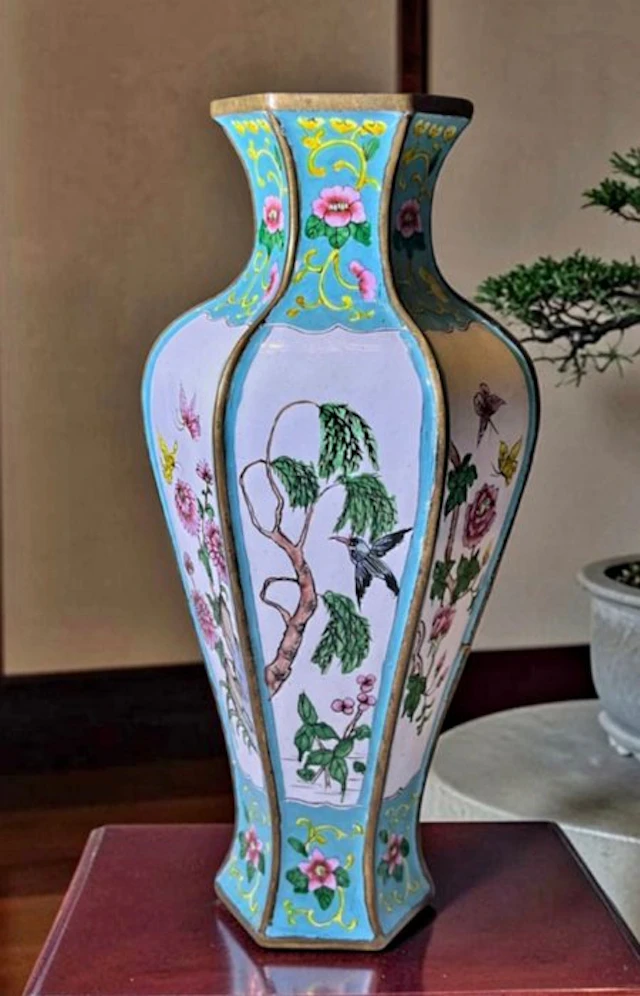 Chinese enamel-painted hexagonal vase from Canton...