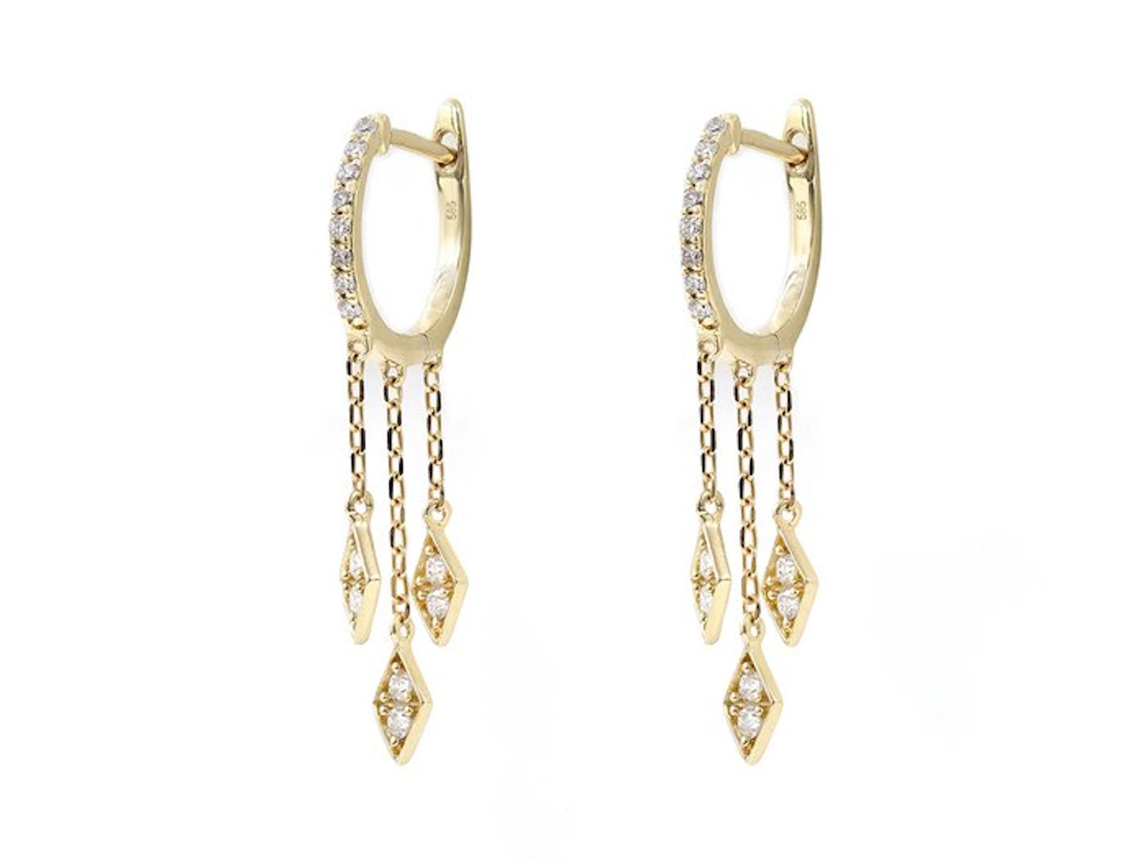 No reserve price - Earrings - 14 kt. Yellow gold - 0.32ct. tw. Diamond