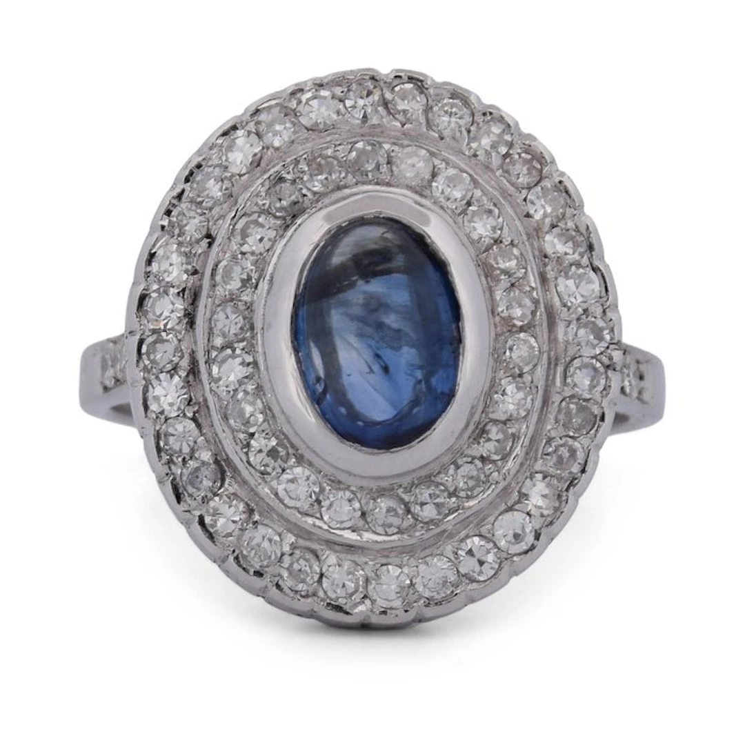Ring - 18 kt. White gold Sapphire - Diamond