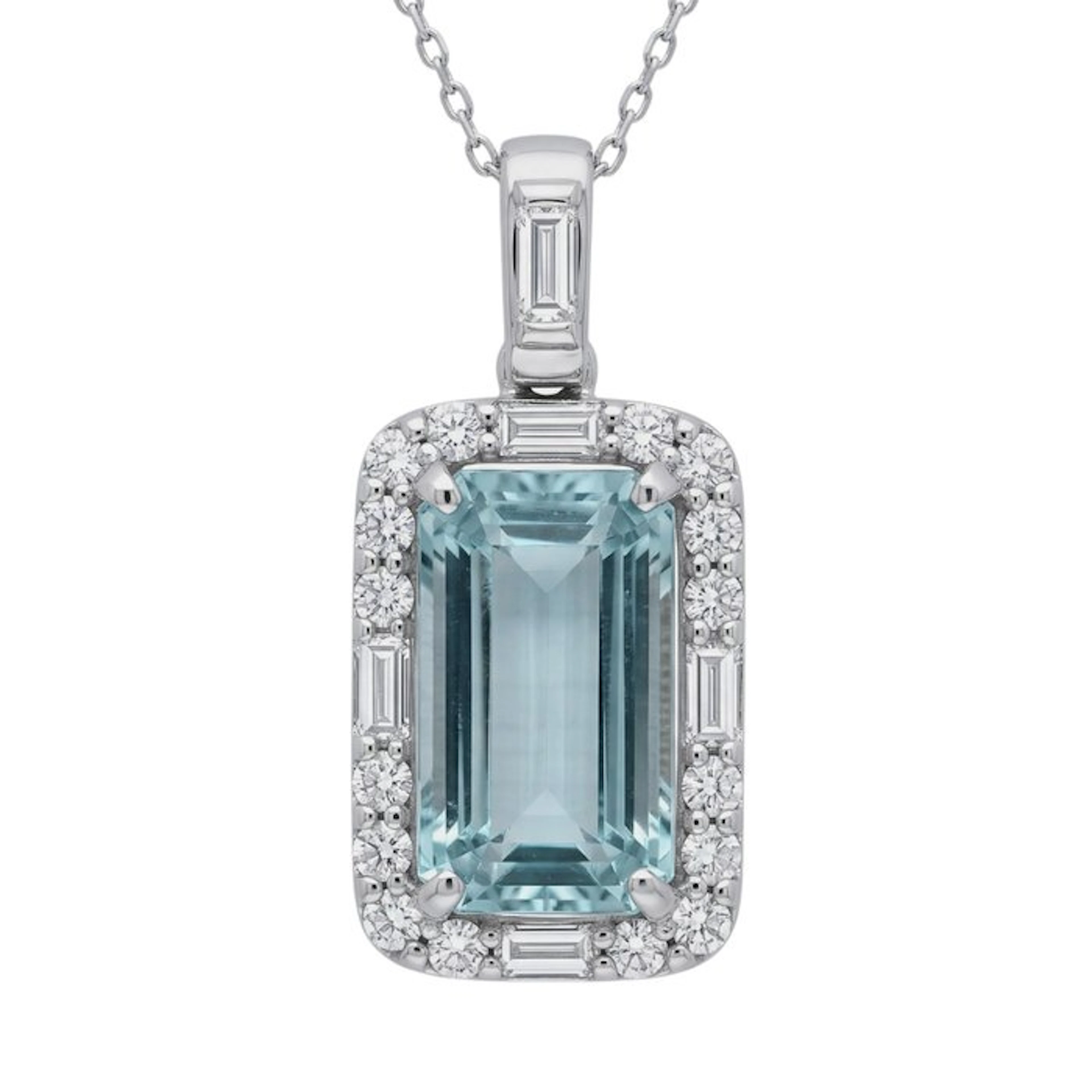 No reserve price - Necklace - 14 kt. White gold - 3.11ct. tw. Beryl - Diamond