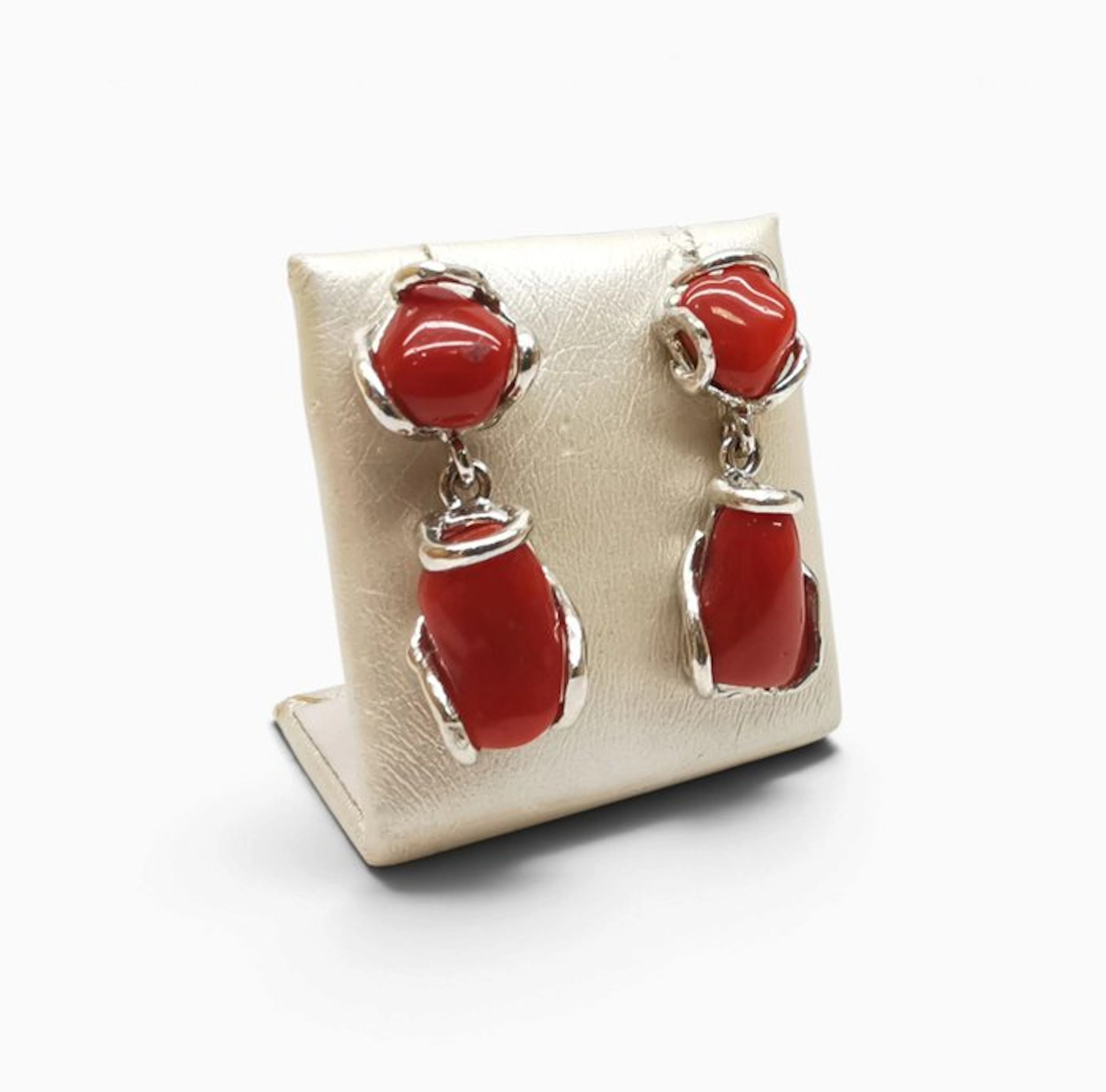 Coral - Sterling Silver 925 - Earrings - Italian craftsmanship