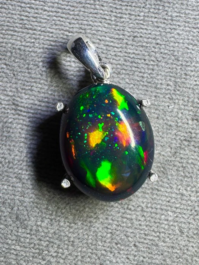 AAA - Natural Ethiopian black opal pendant + 925 silver