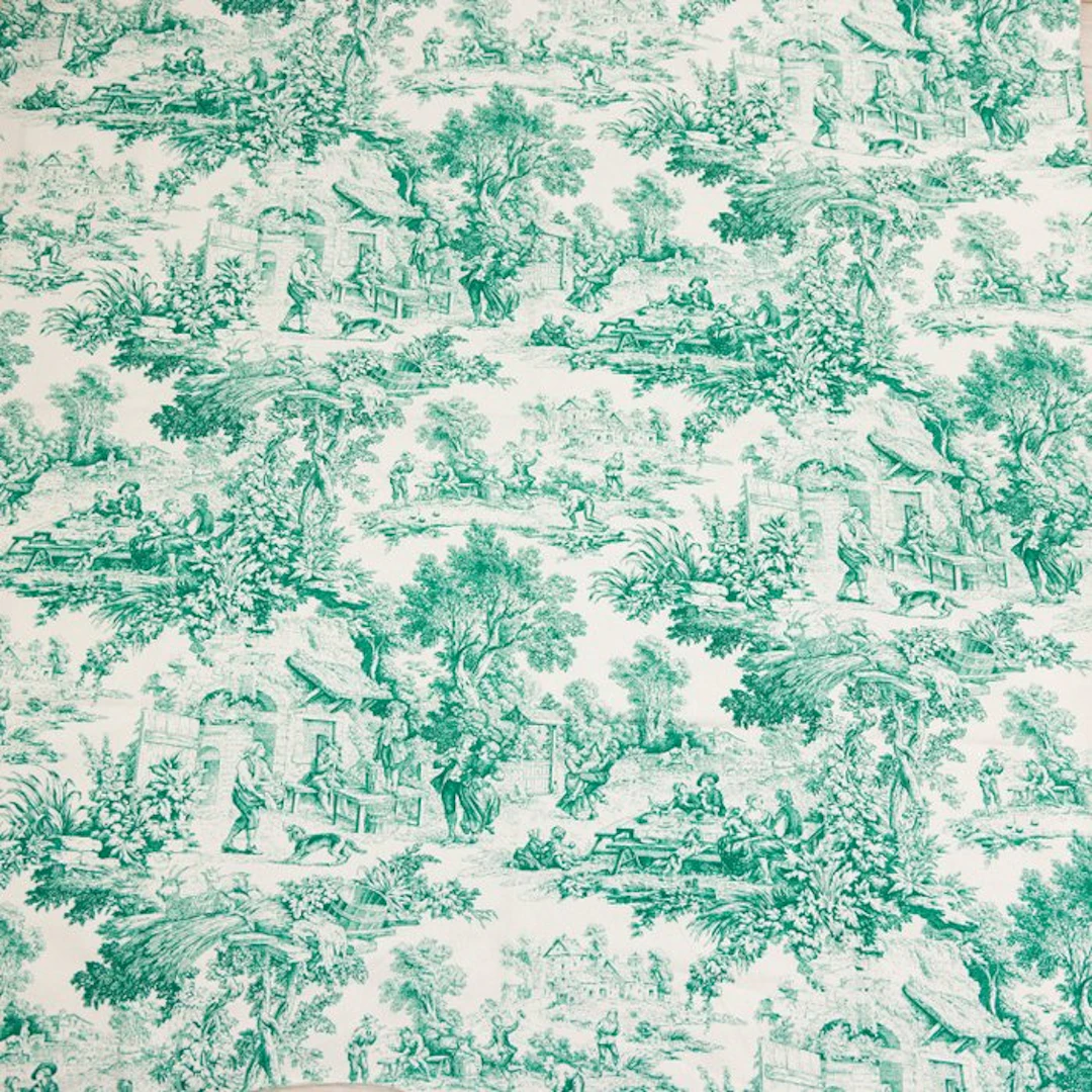 AA193 - Toile de Jouy Fabric in Mint Green - 100% Cotton...