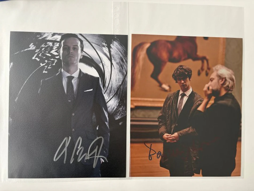 Lot of 2 Andrew Scott and Ben Whishaw handsigned photo with B'BC holographic