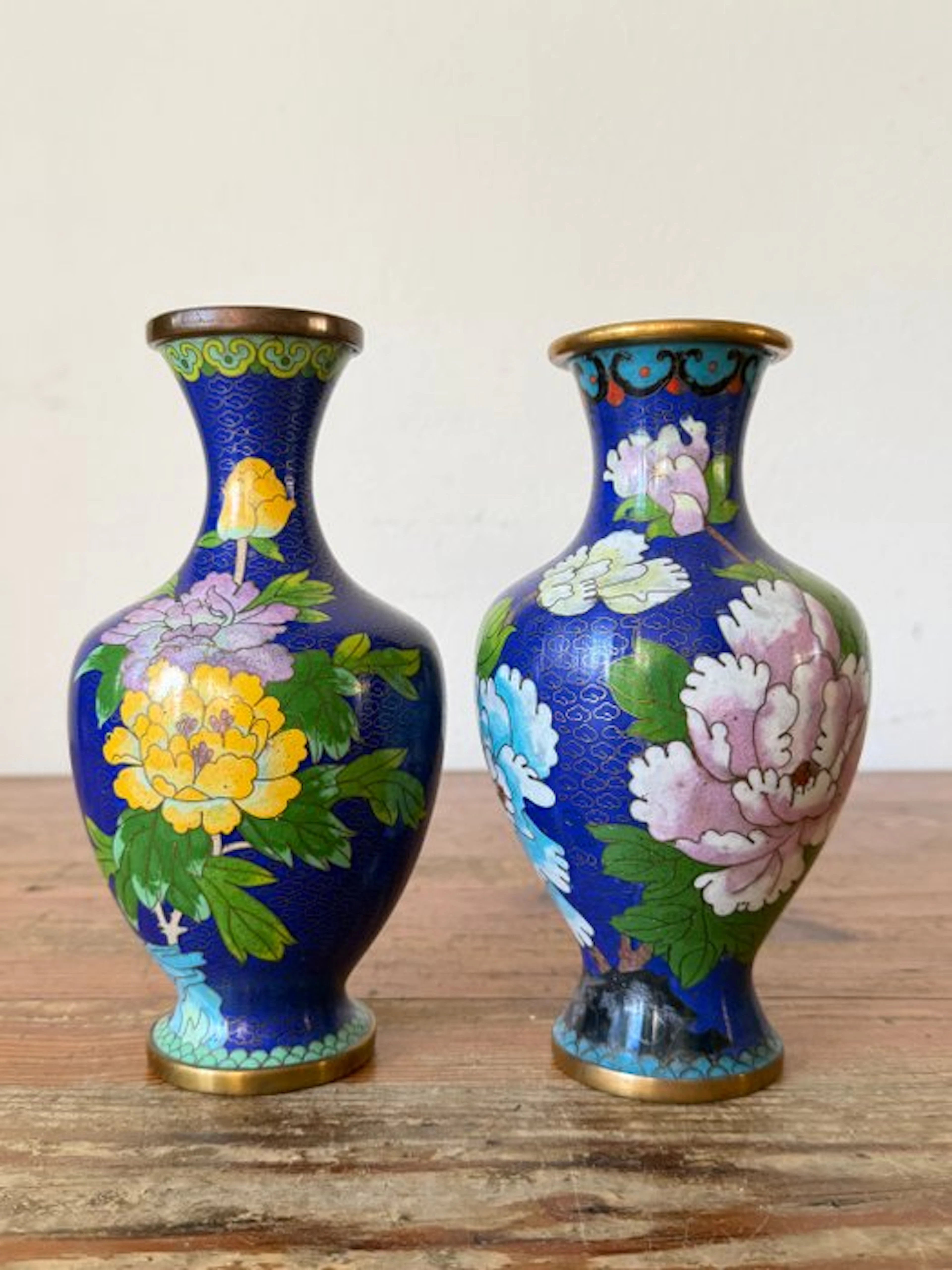 Vase (2) - Bronze - Decorative flowers / Cloisonné