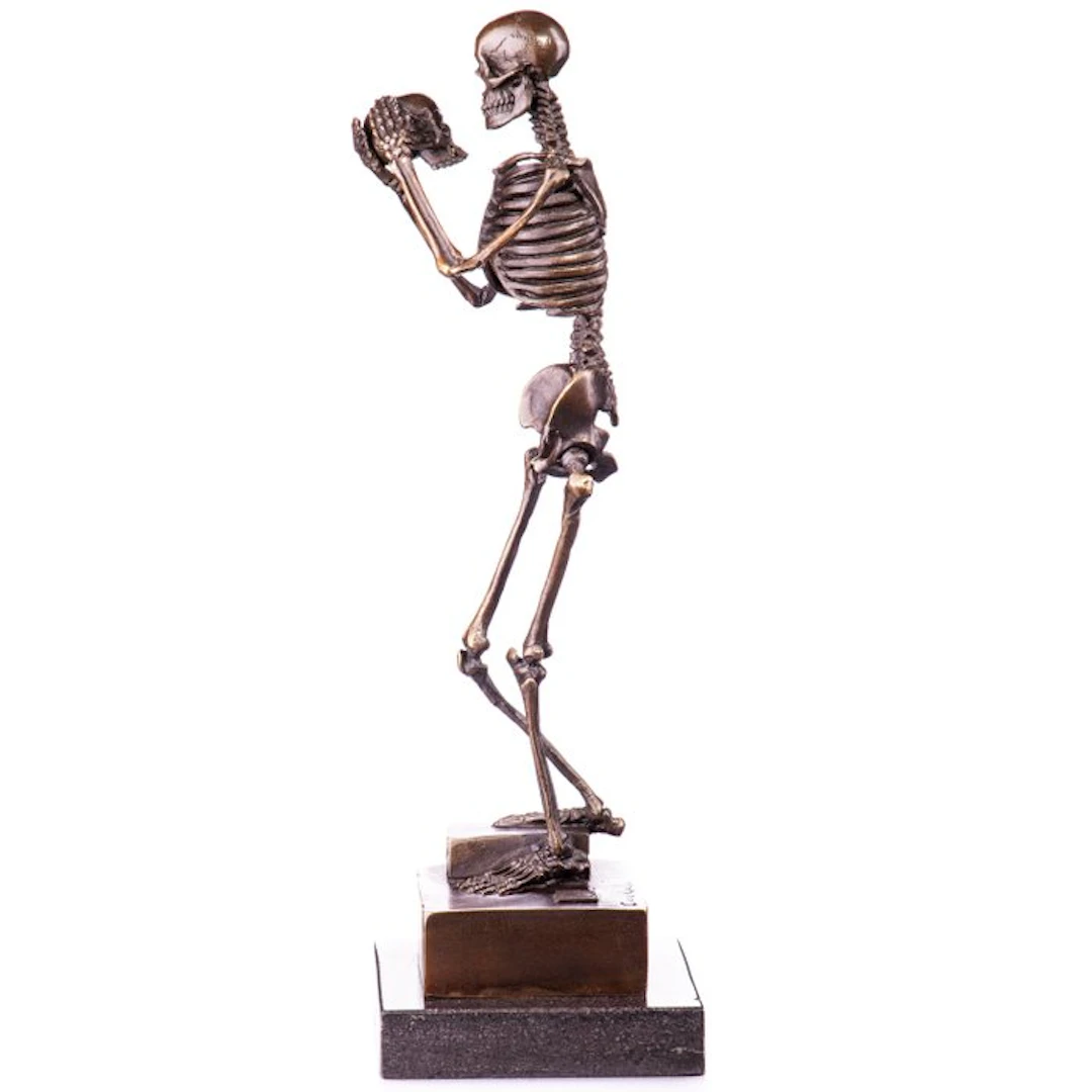Figure - Bronzefigur Denker Skelett 32CM - Bronze, Marble