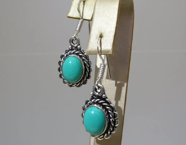 Turquoise Earrings - Height: 33 mm - Width: 13.9 mm- 5.7 g - (2)