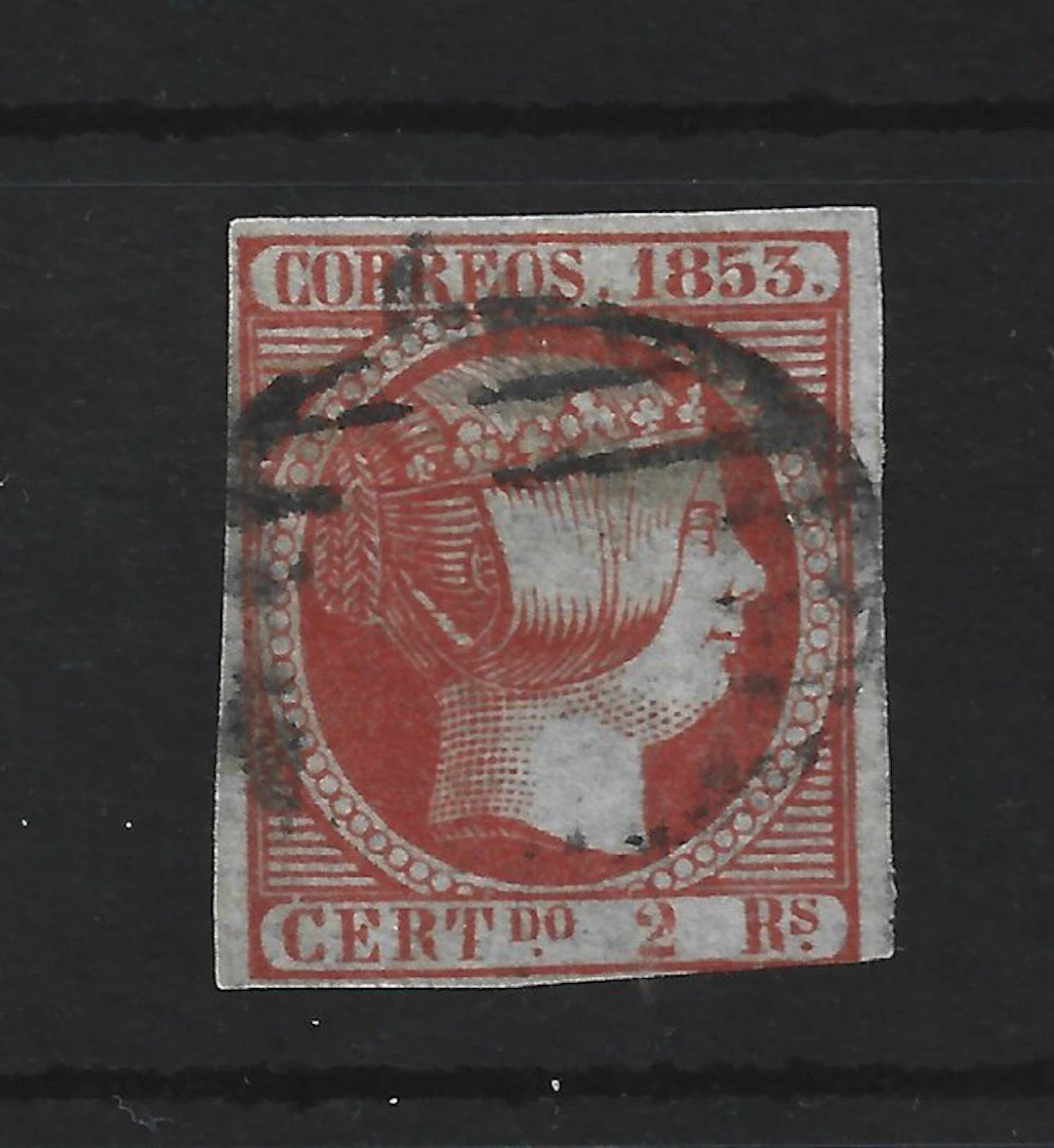 Spain 1853 - 2 reales used, intense color. Marked Diena and Saeftel - Edifil 19