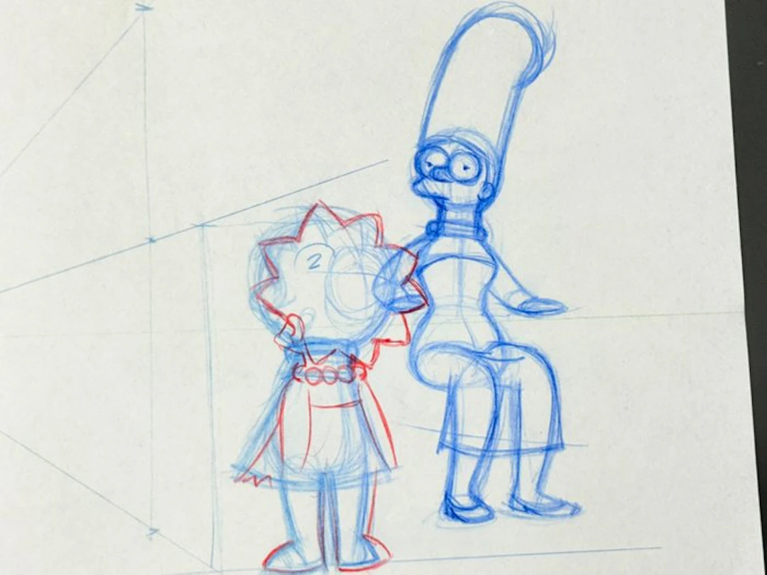 Gracie Films (1992) - Original Animation Drawing of Marge and Lisa Simpson