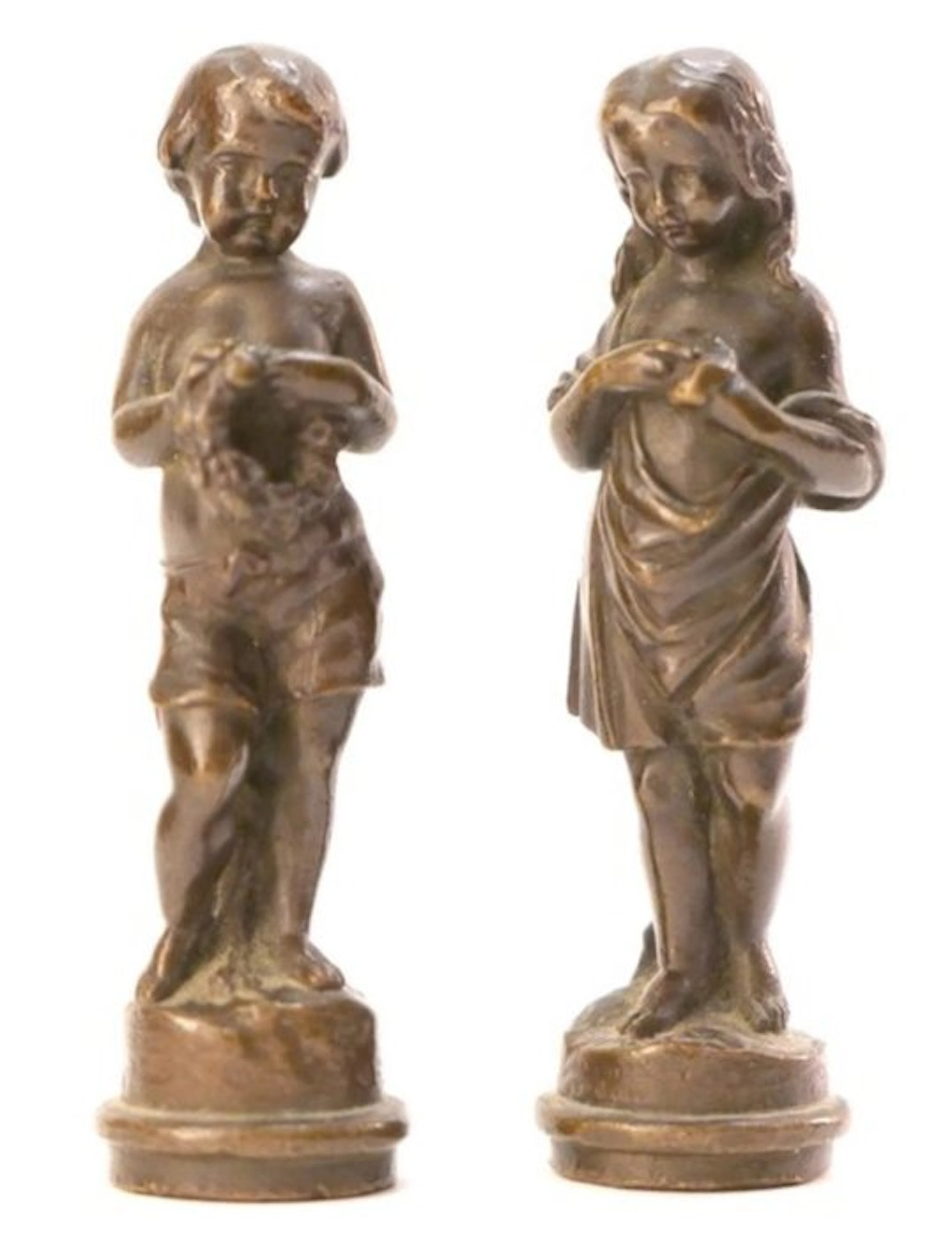 Figurine - Twee kleine kinderfiguren (2) - Patinated bronze