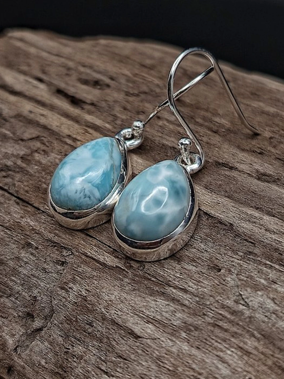 Unique Piece: Pair of 925 Silver Earrings with Larimar...