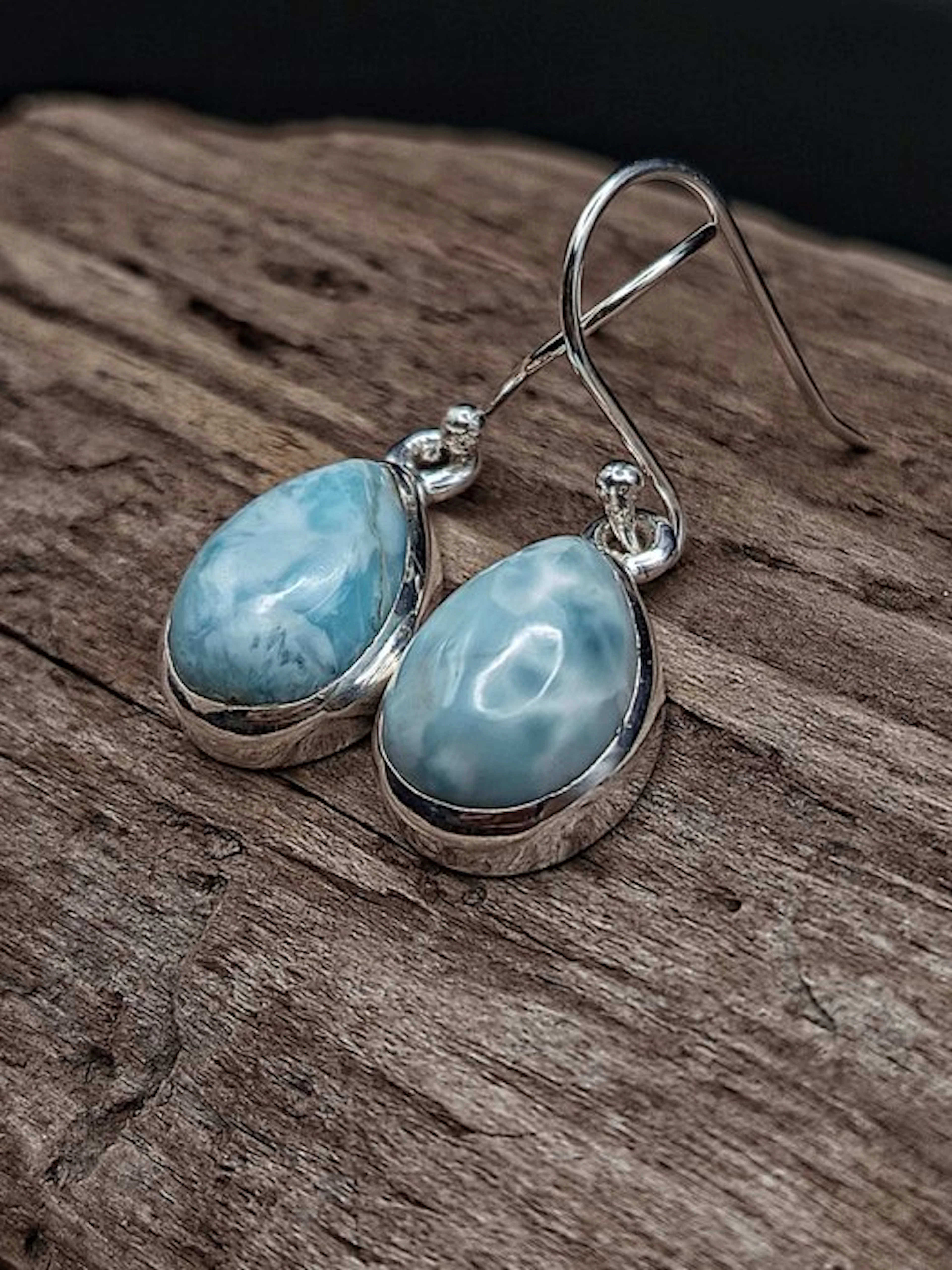 Unique Piece: Pair of 925 Silver Earrings with Larimar...