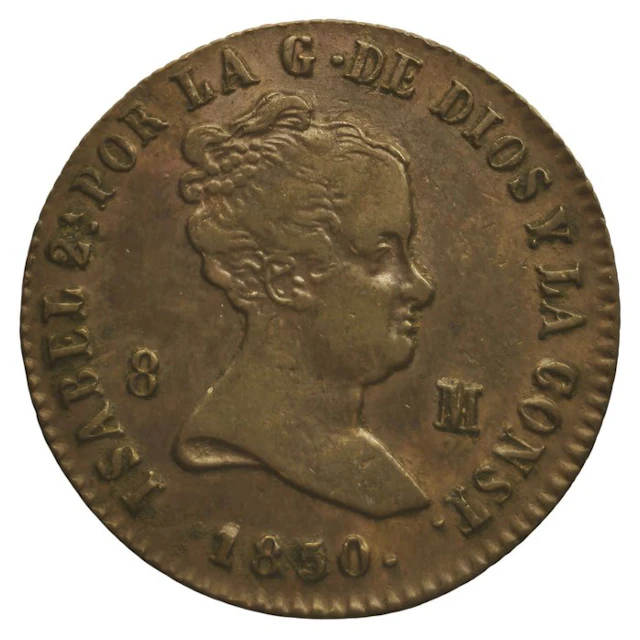 Spain. Isabel II. 8 Maravedís 1850/49 Jubia