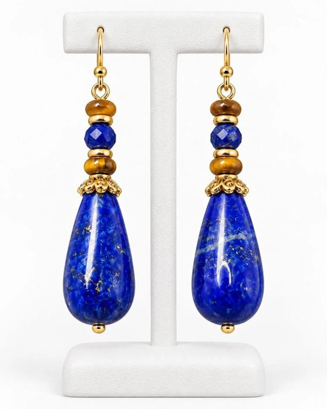 Exquisite lapis lazuli and natural tiger's eye earrings...