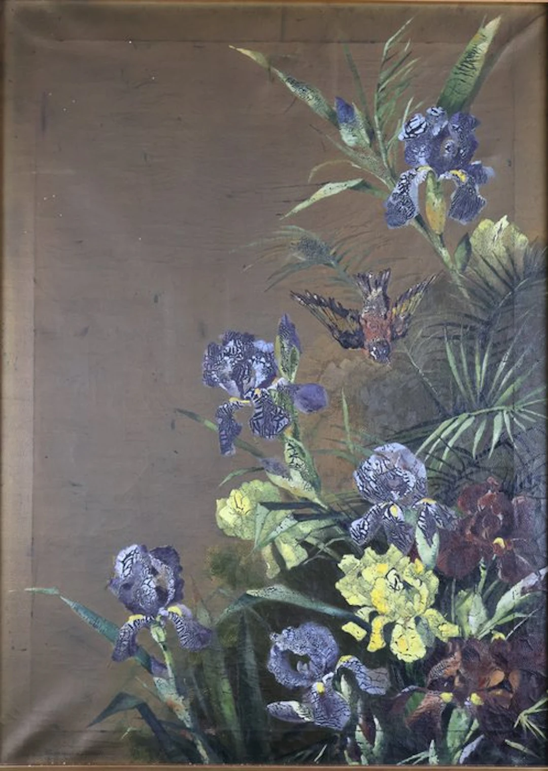 German School (XIX-XX) - Blumenstück mit Schwertlilien und Vogel