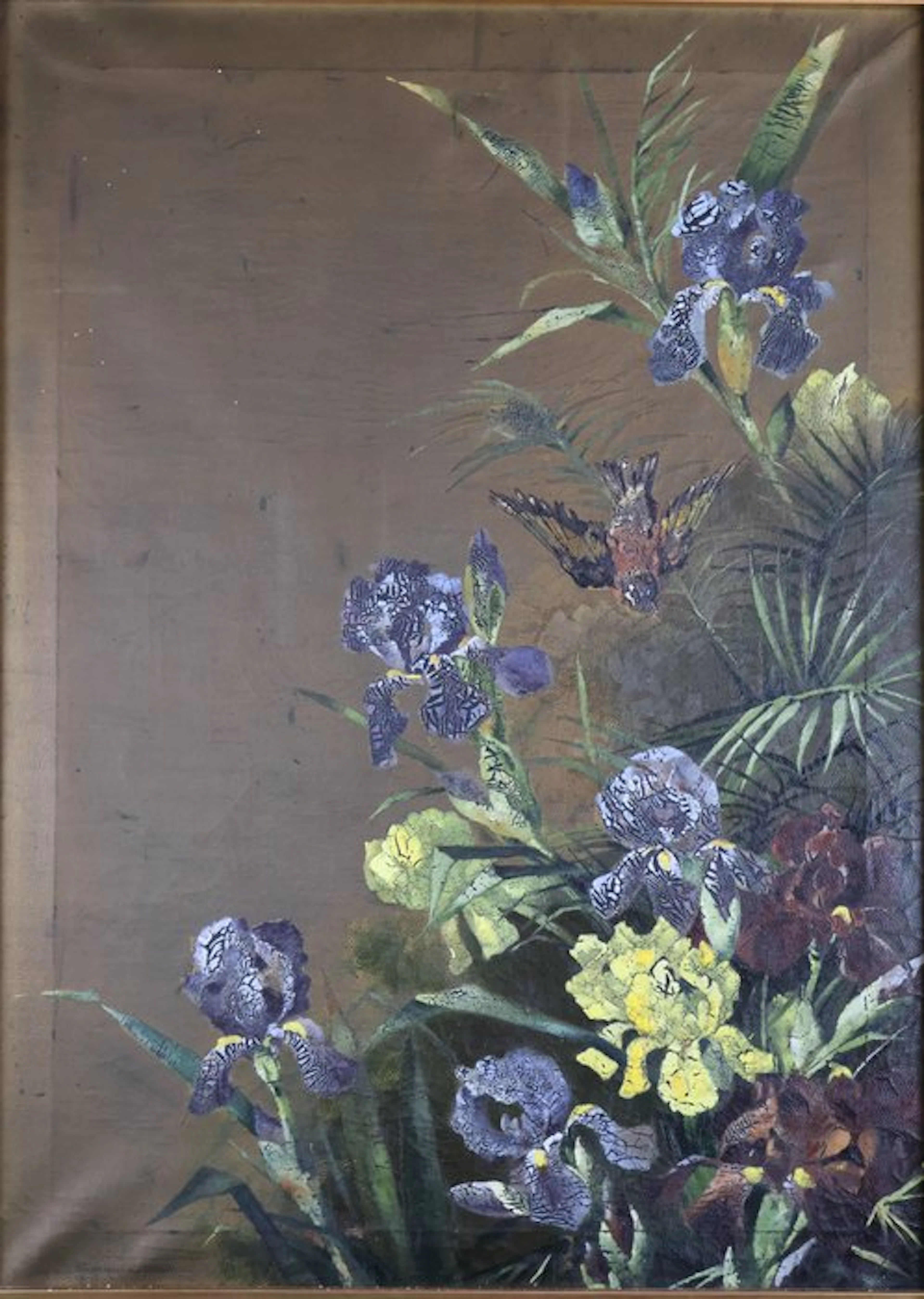 German School (XIX-XX) - Blumenstück mit Schwertlilien und Vogel