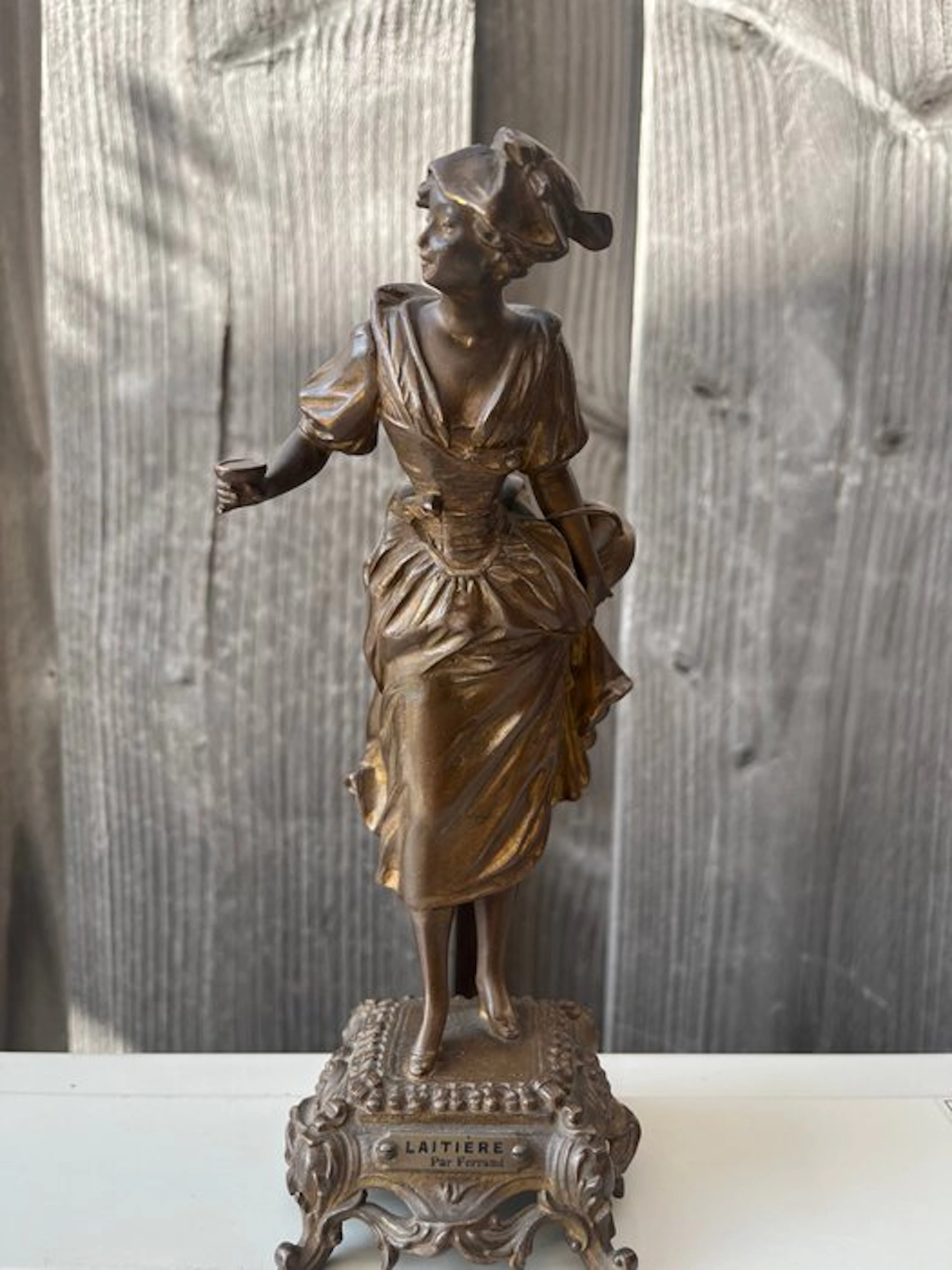 Ferrand - Sculpture, Laitière - 20 cm - Spelter