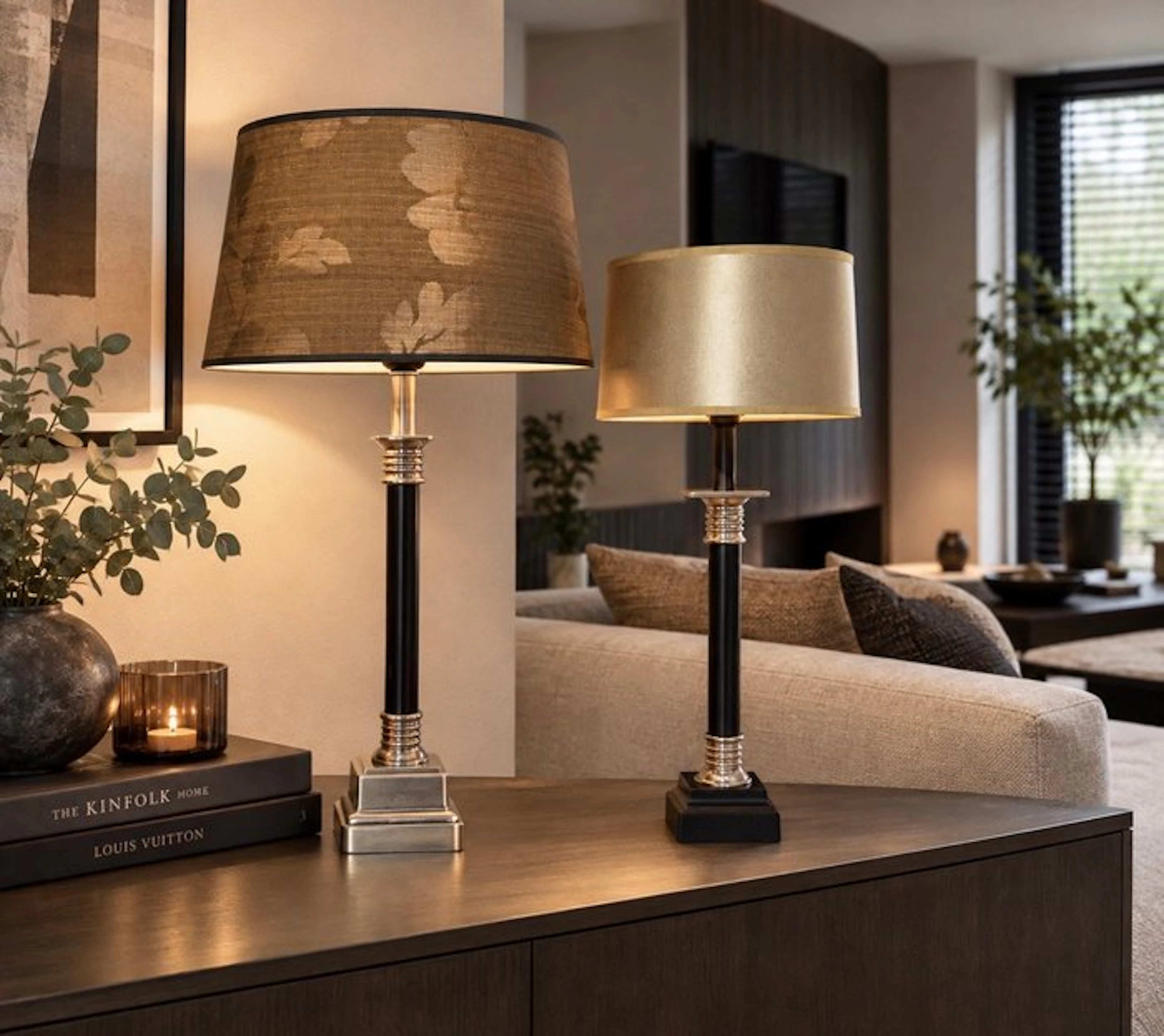 Table lamp (2) - Duo-column table lamp black/silver - Metal