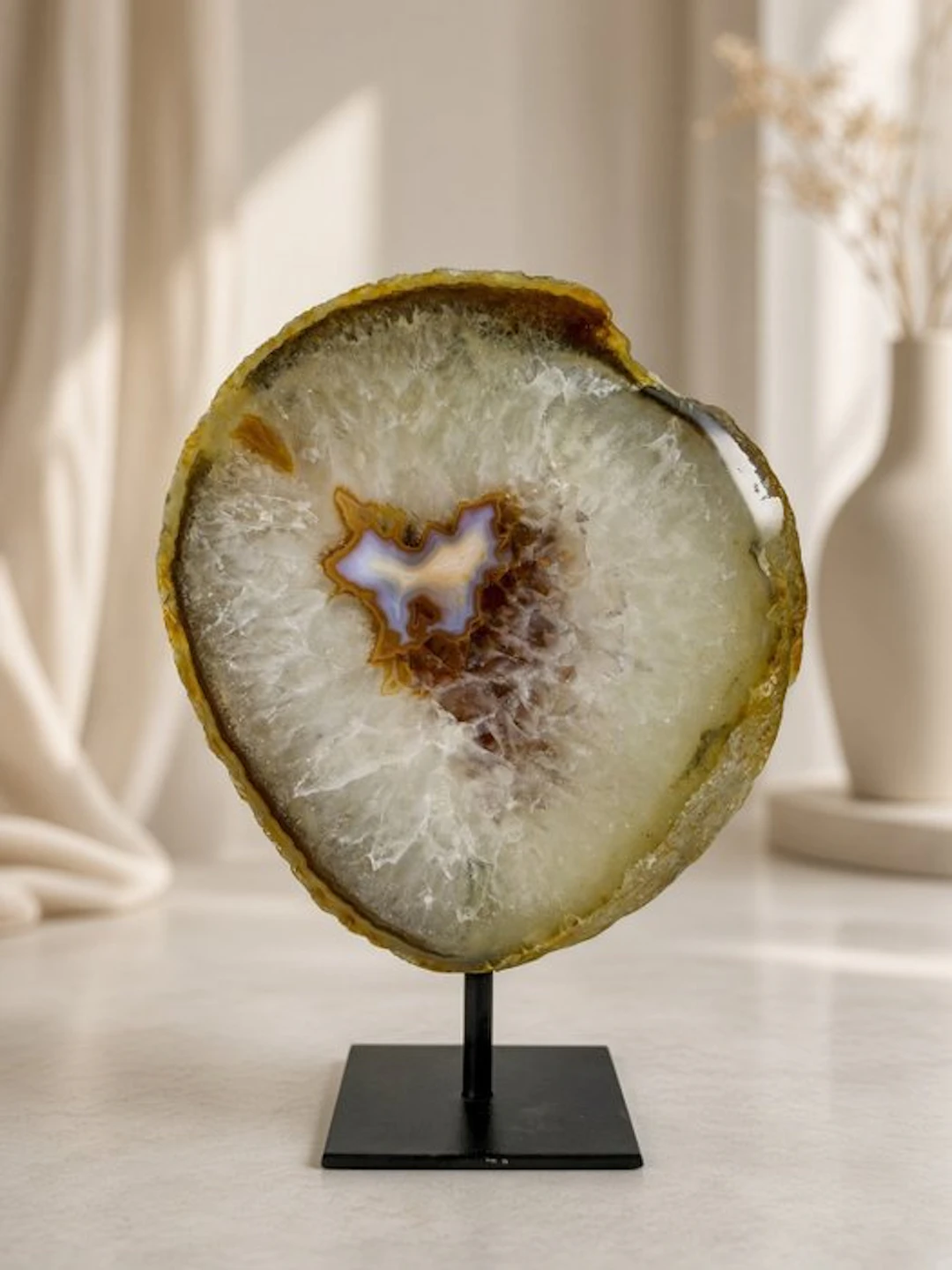 Rare colored - natural agate with crystal geode on stand...