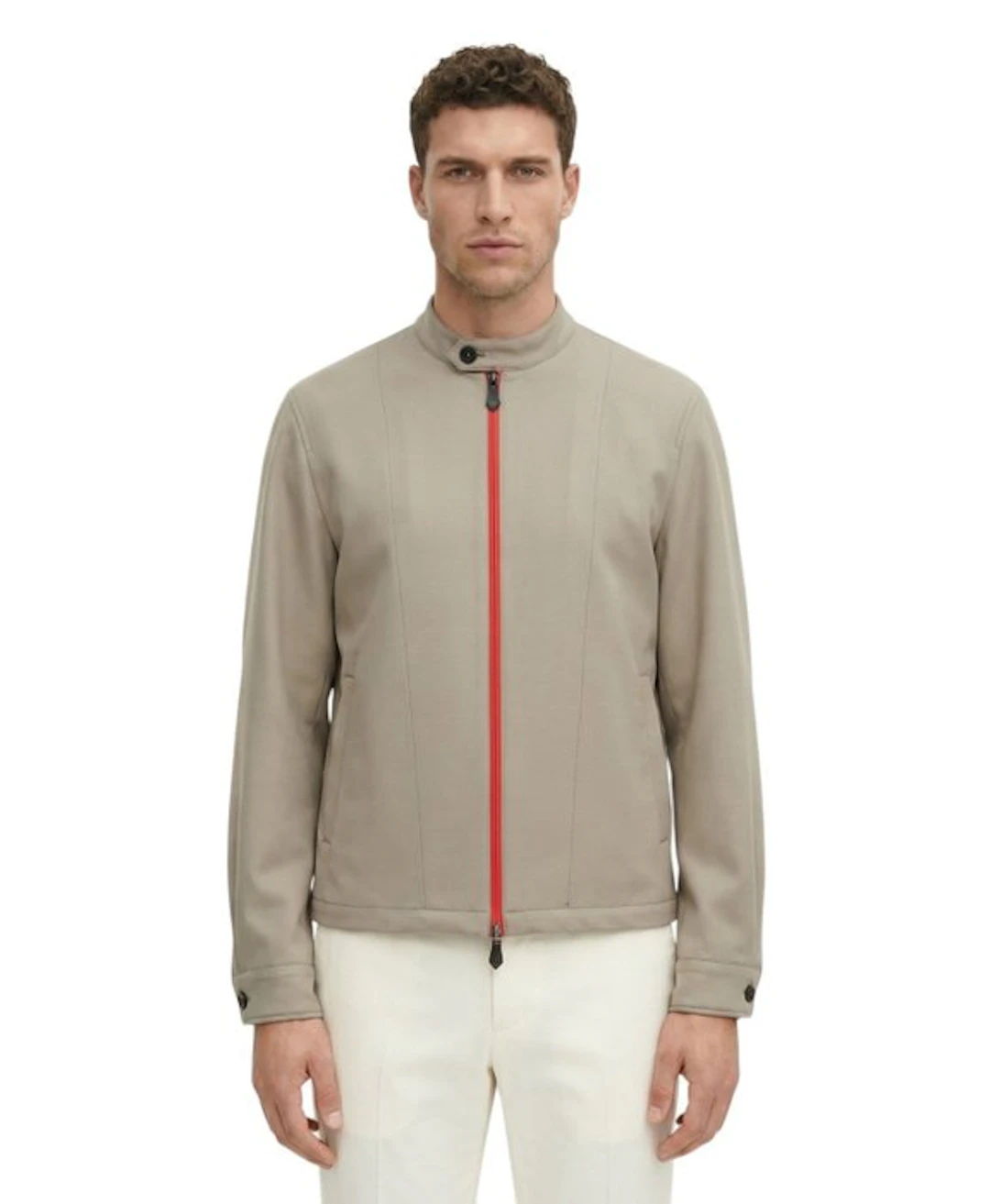 ISAIA NAPOLI - 48 IT - Beige Bomber Jacket Beige Jersey...