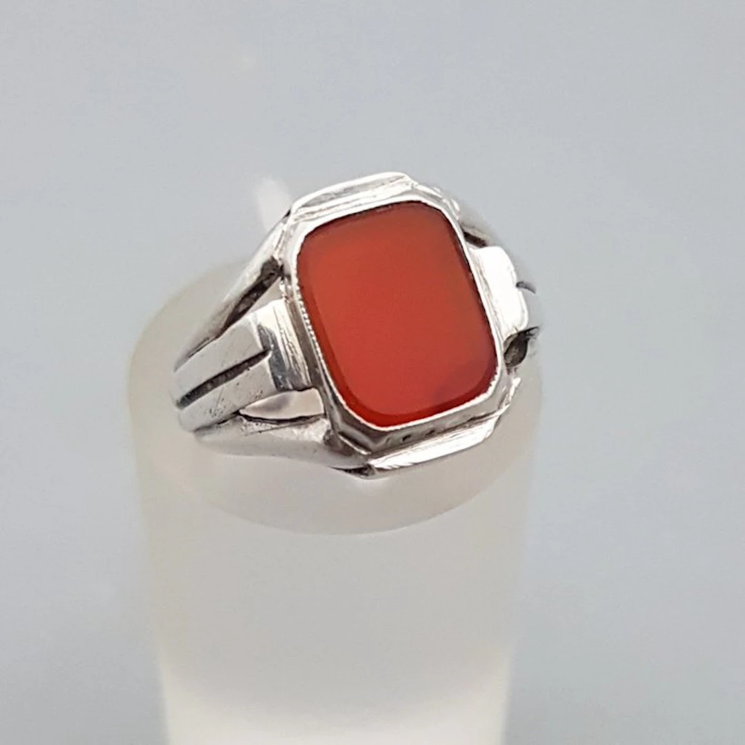 Silver, Art Deco, carnelian signet ring - Ring