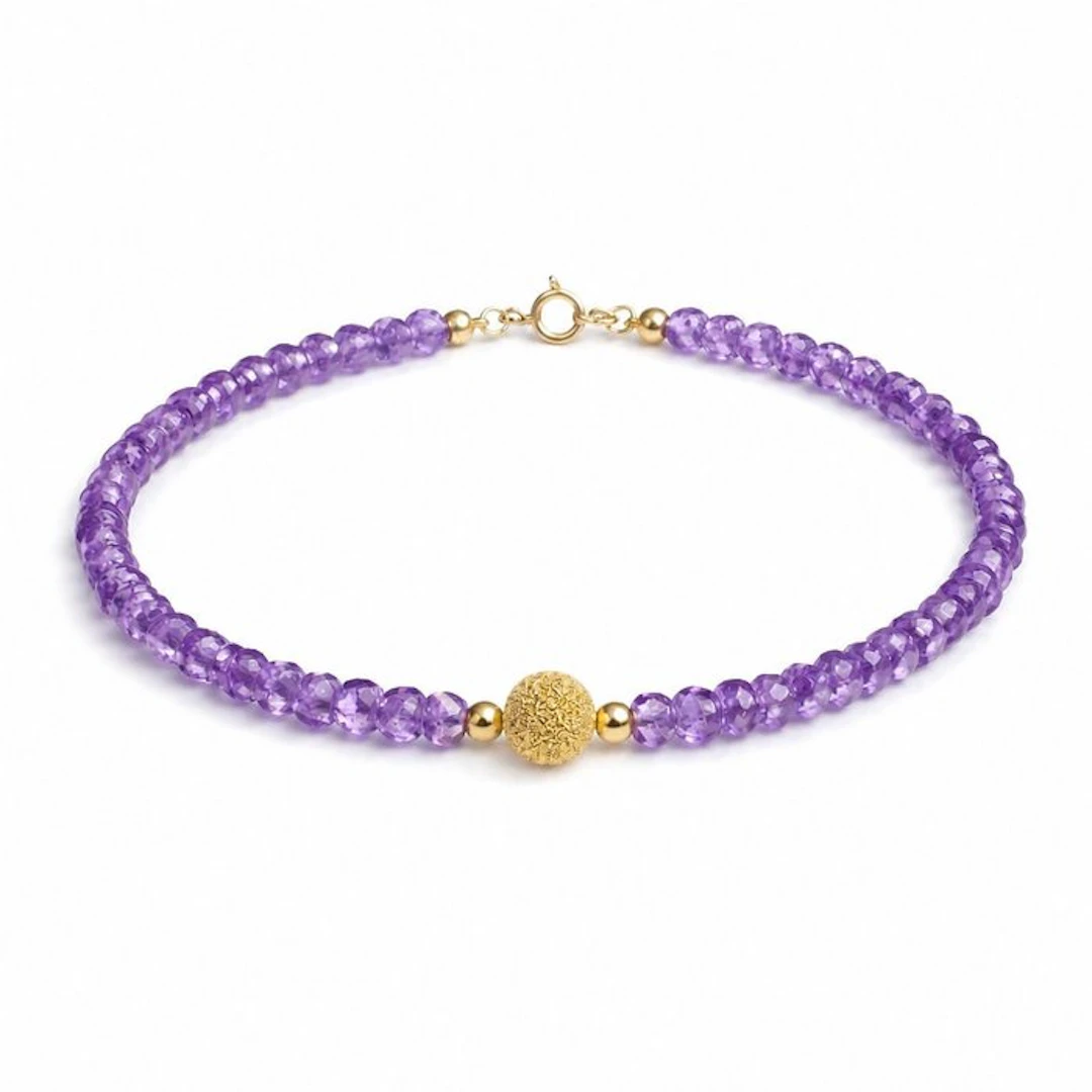 No reserve price - Bracelet - 18 kt. Yellow gold Amethyst