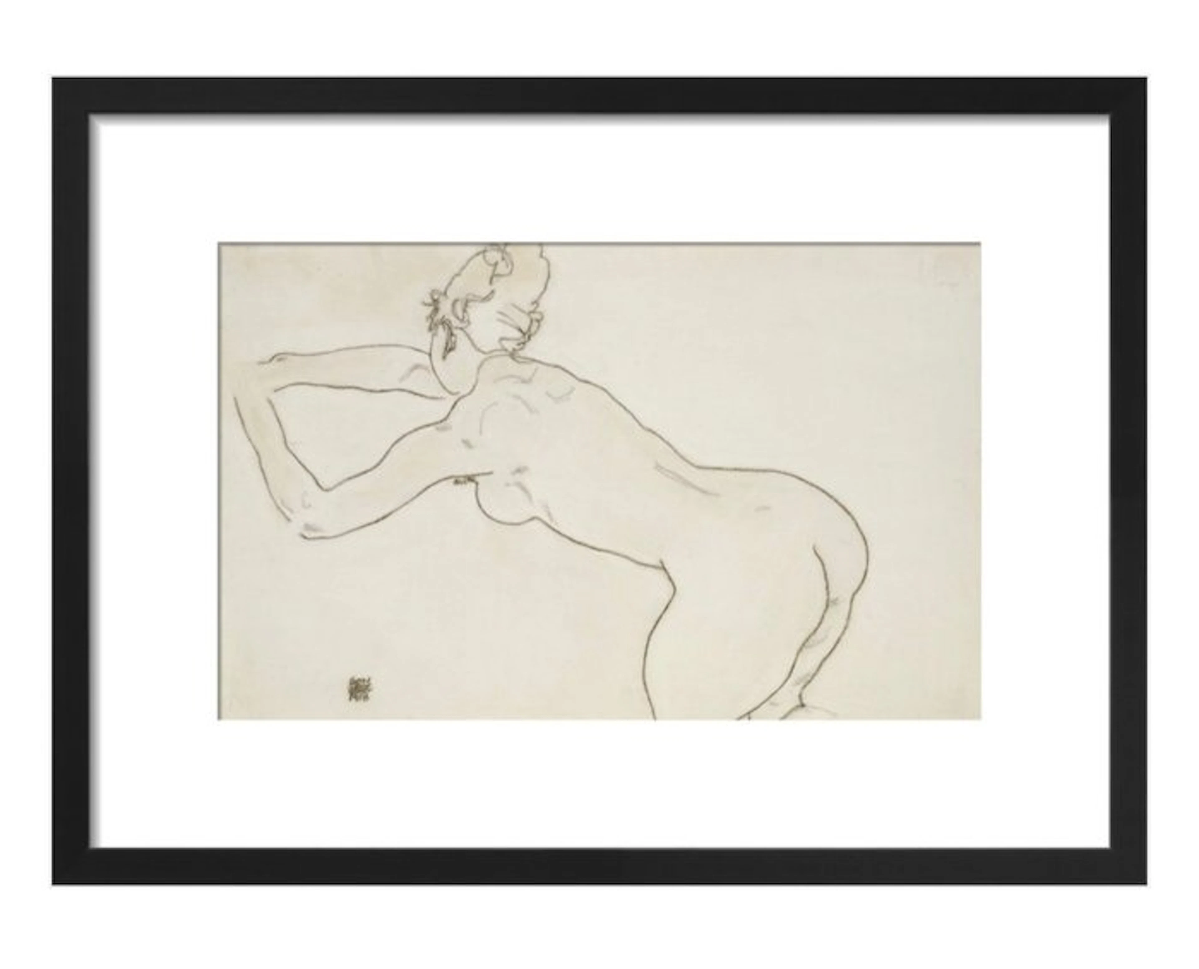 Egon Schiele - "Female Nude Kneeling and Bending Forward to the Left