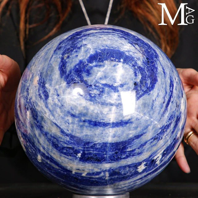 Large Size Sodalite Sphere - Hypnotic Pattern - Natural...