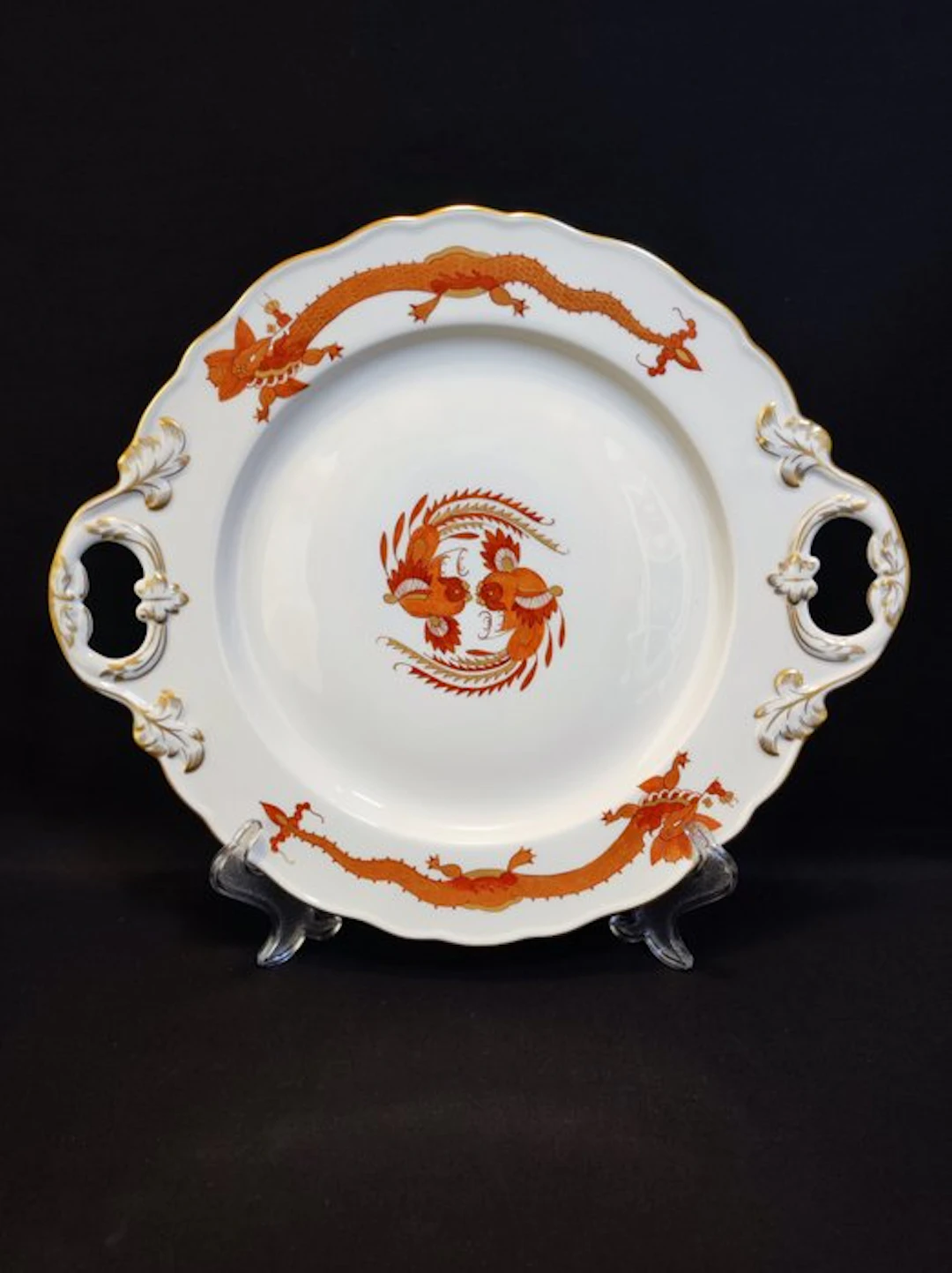 Meissen - Platter - round with handle/tray 30.5x26.3x2.8...