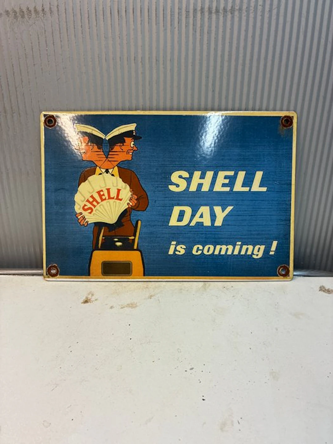 Shell Day is Coming! – Vintage enamel advertising sign –...
