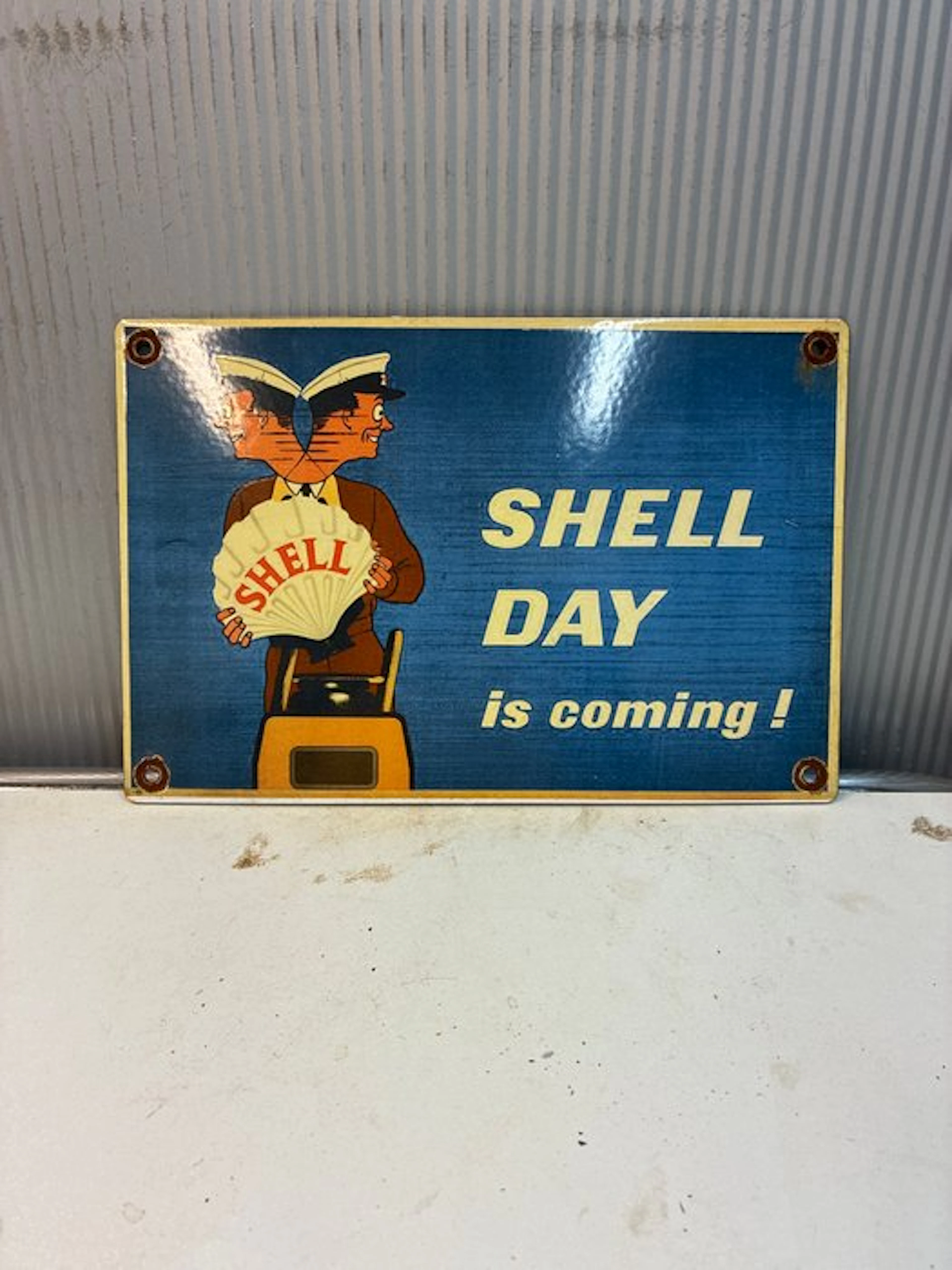 Shell Day is Coming! – Vintage enamel advertising sign –...
