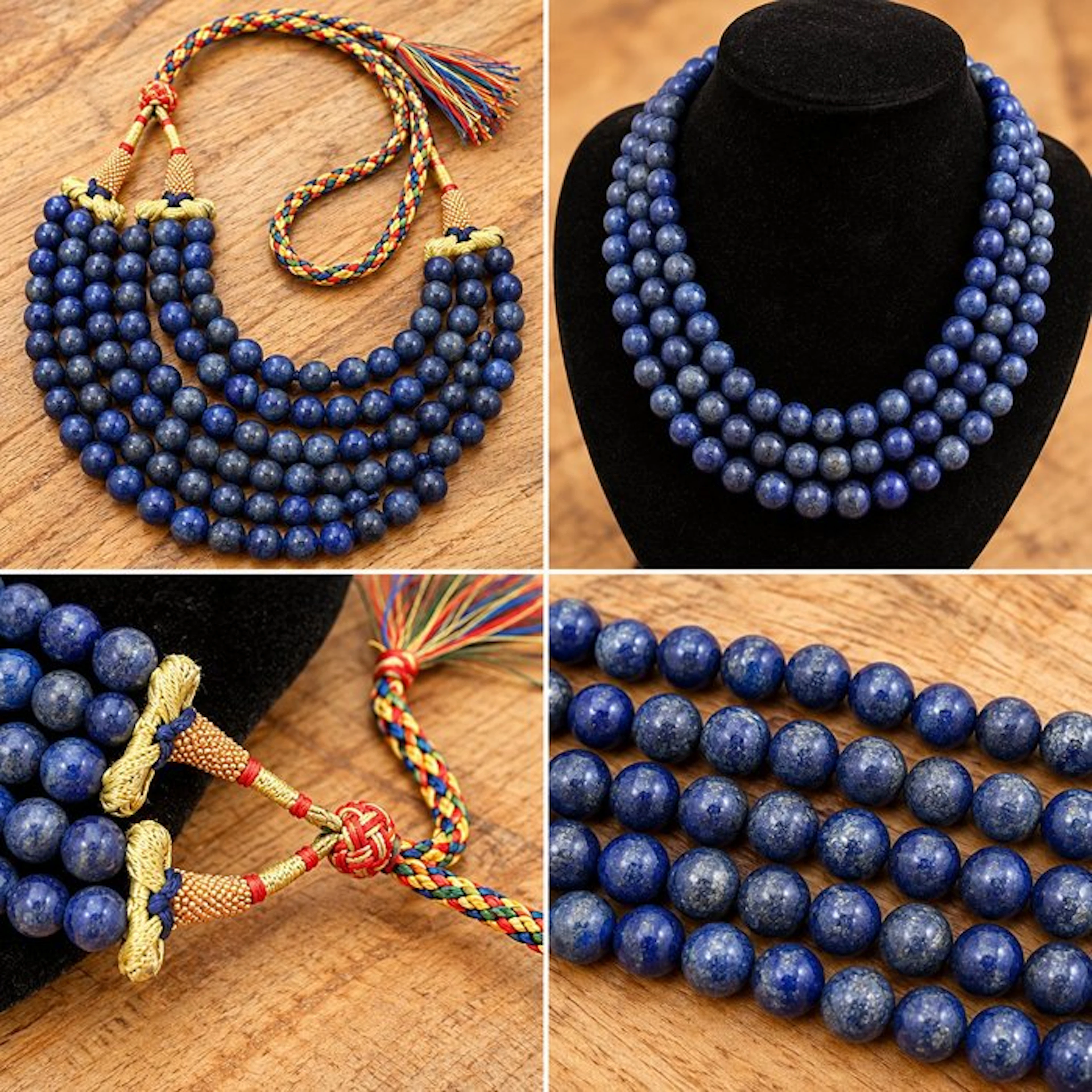 Three-strand necklace in natural lapis lazuli from Egypt...