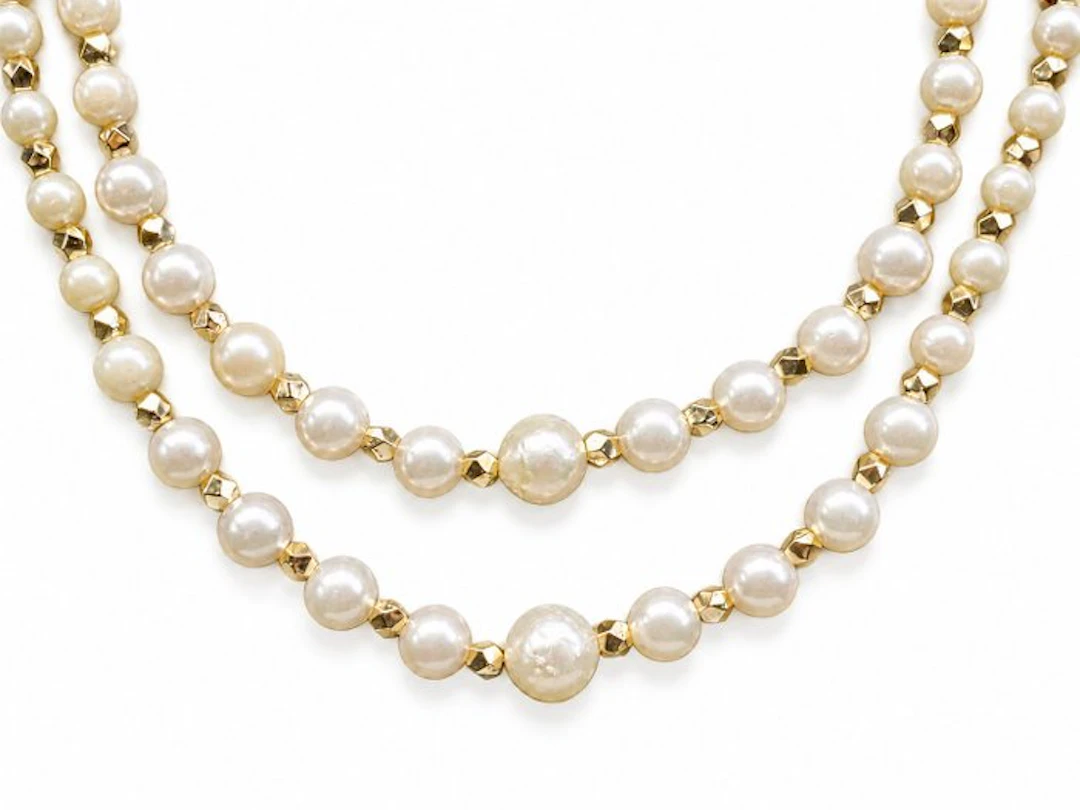 No reserve price - Necklace Silver Pearl - Akoya Double 4 - 9 mm