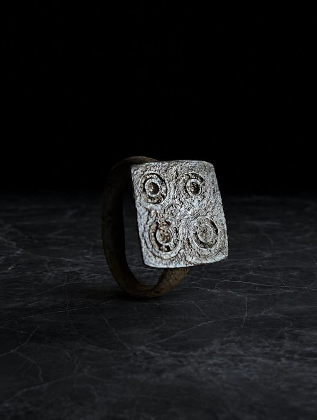 Medieval Bronze Ring with Ring-and-Dot Decoration 12th to...