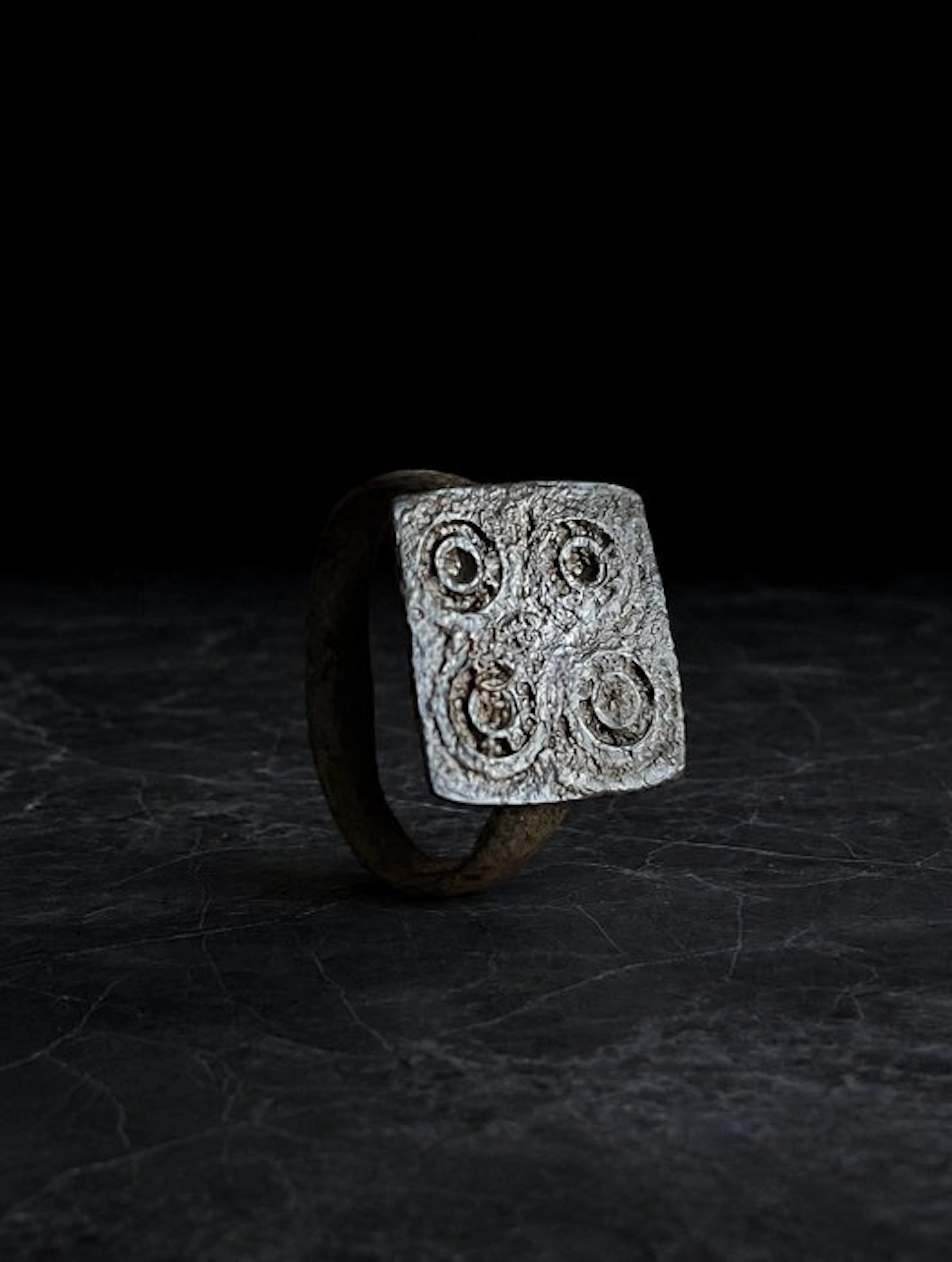 Medieval Bronze Ring with Ring-and-Dot Decoration 12th to...