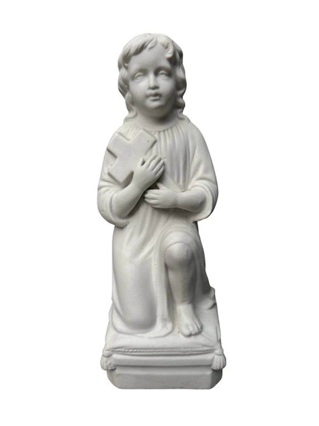 Sculpture, Knielend kind met kruis - 23 cm - Plaster