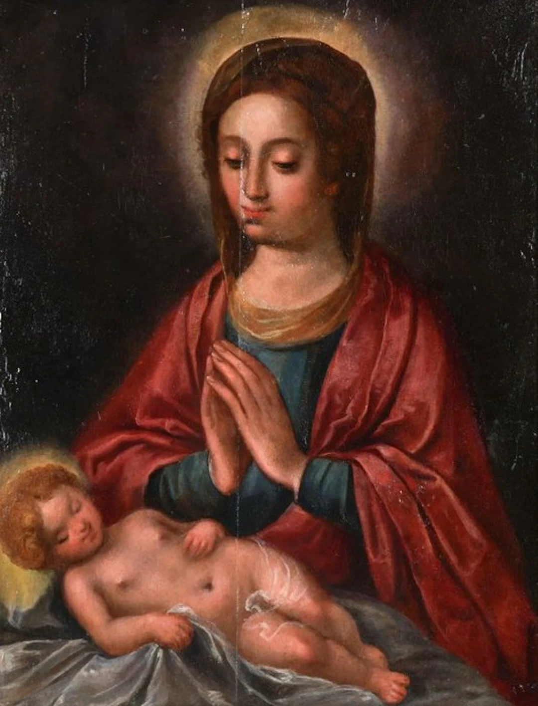 European school (XVII) - Maria in Anbetung vor dem schlafenden Christuskind