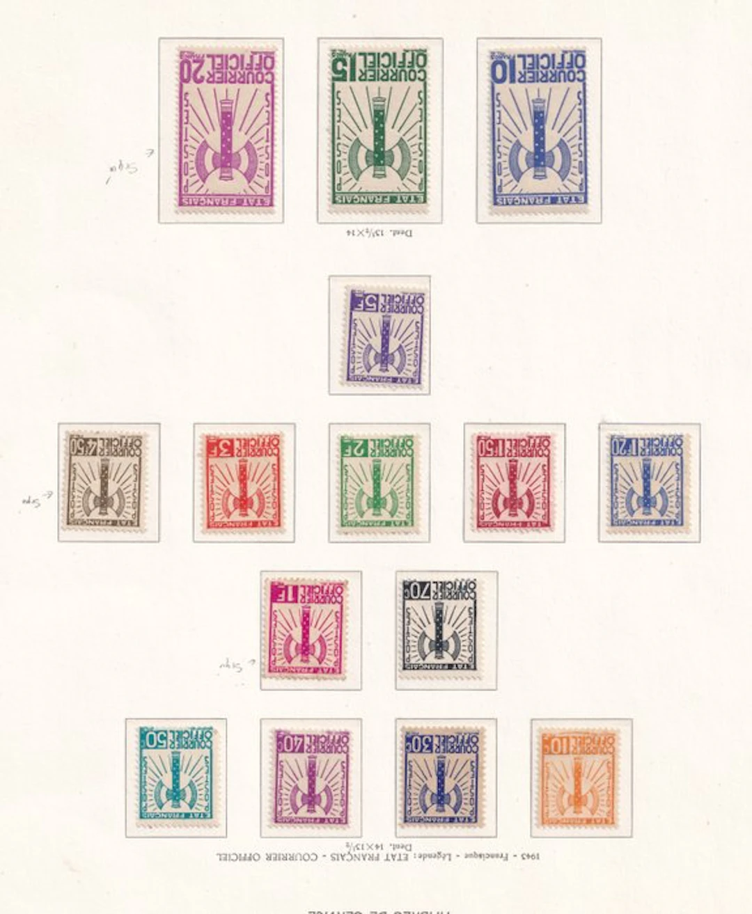 France 1943 - Francisque not fully issued. - Yvert n°1/15