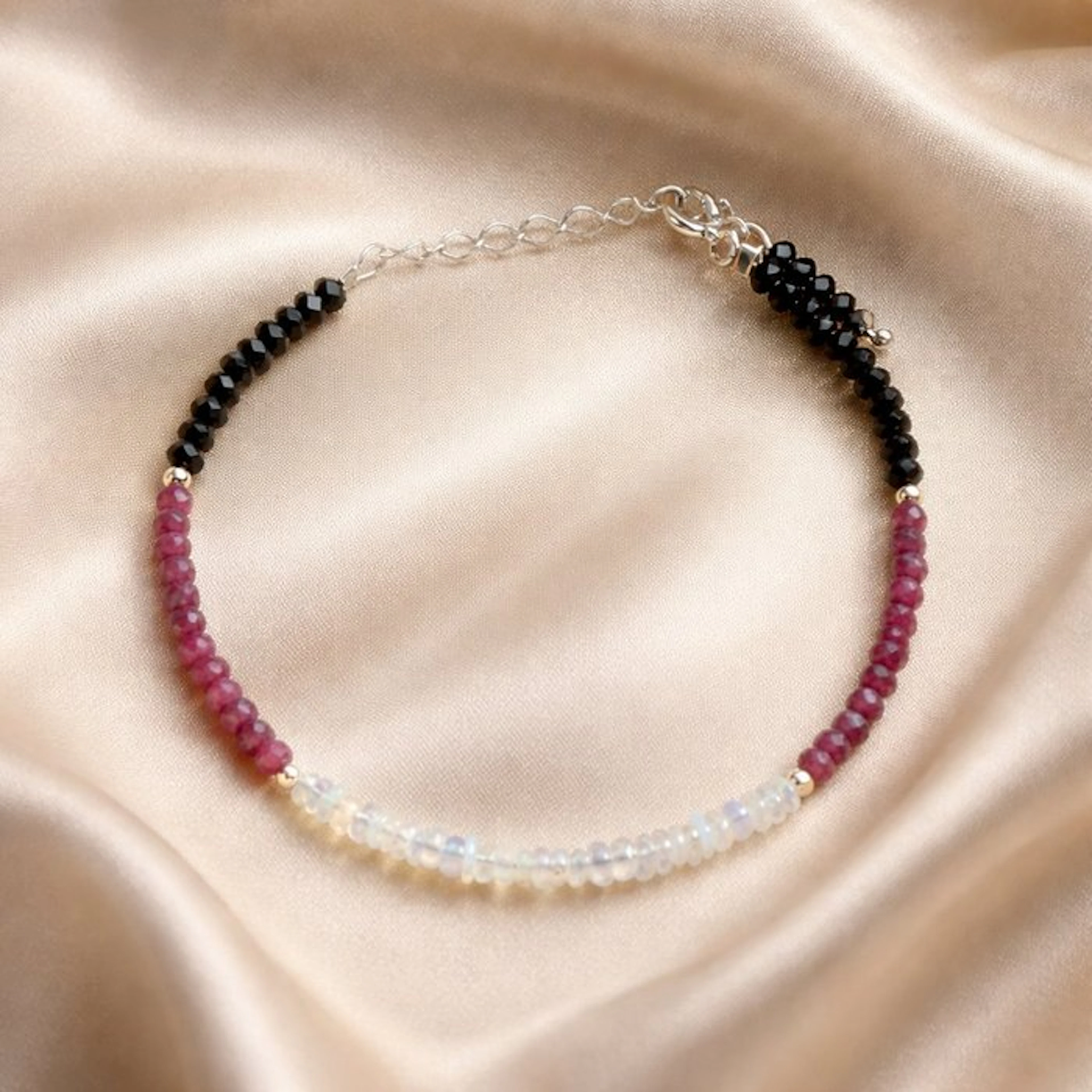Silver - Bracelet - Ethiopian opal, ruby