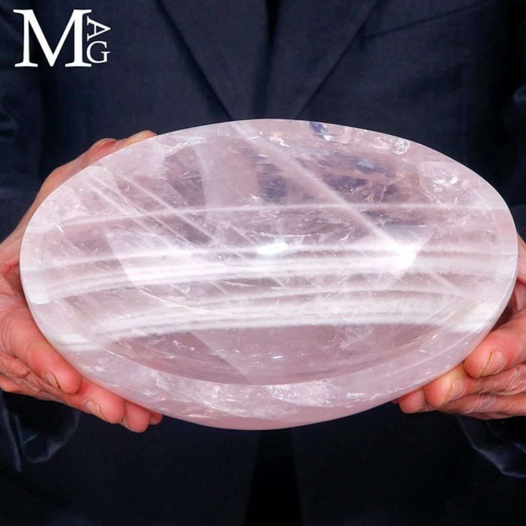 Finely Polished Natural Rose Quartz Carved Bowl - Elegant...