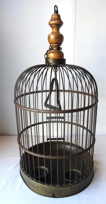Antique Birdcage - Brass, Wood - Antique birdcage