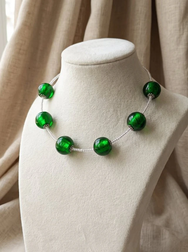 Murano glass - Necklace - Submerged Silver