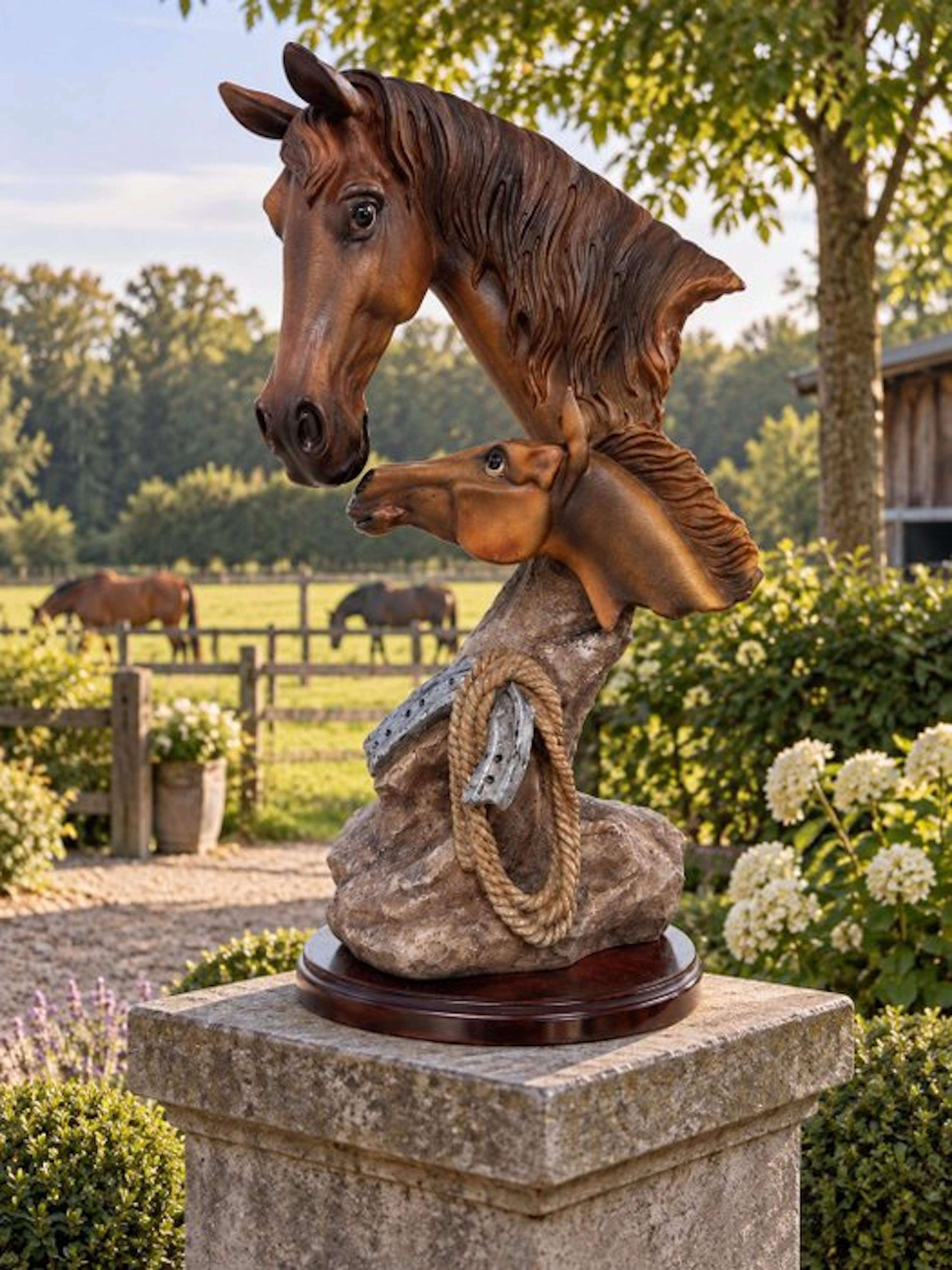 Statue, paardenbeeld met 2 hoofden - 57 cm - high-quality polyresin