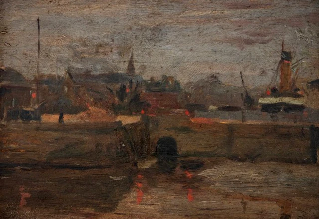 École impressionniste française (XIX-XX) - Le Port sous un ciel gris